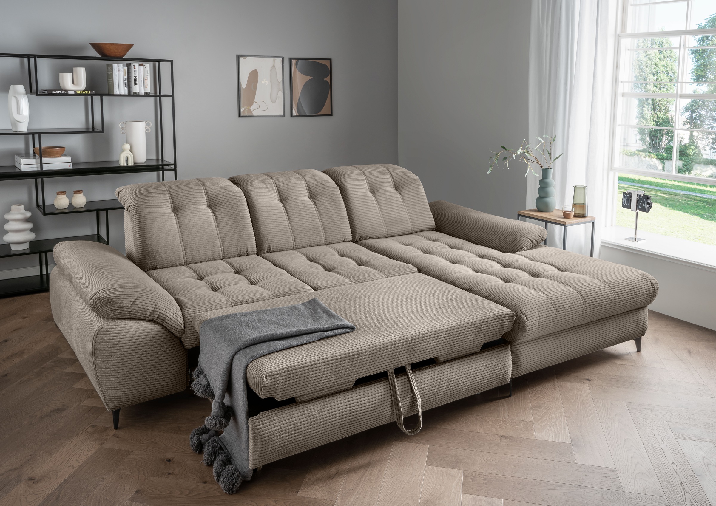 Home affaire Ecksofa »Lazio modern und bequem, schmale Armlehnen, tolle Detailverarbeitung« zwei verschiedene Fußfarben wählbar