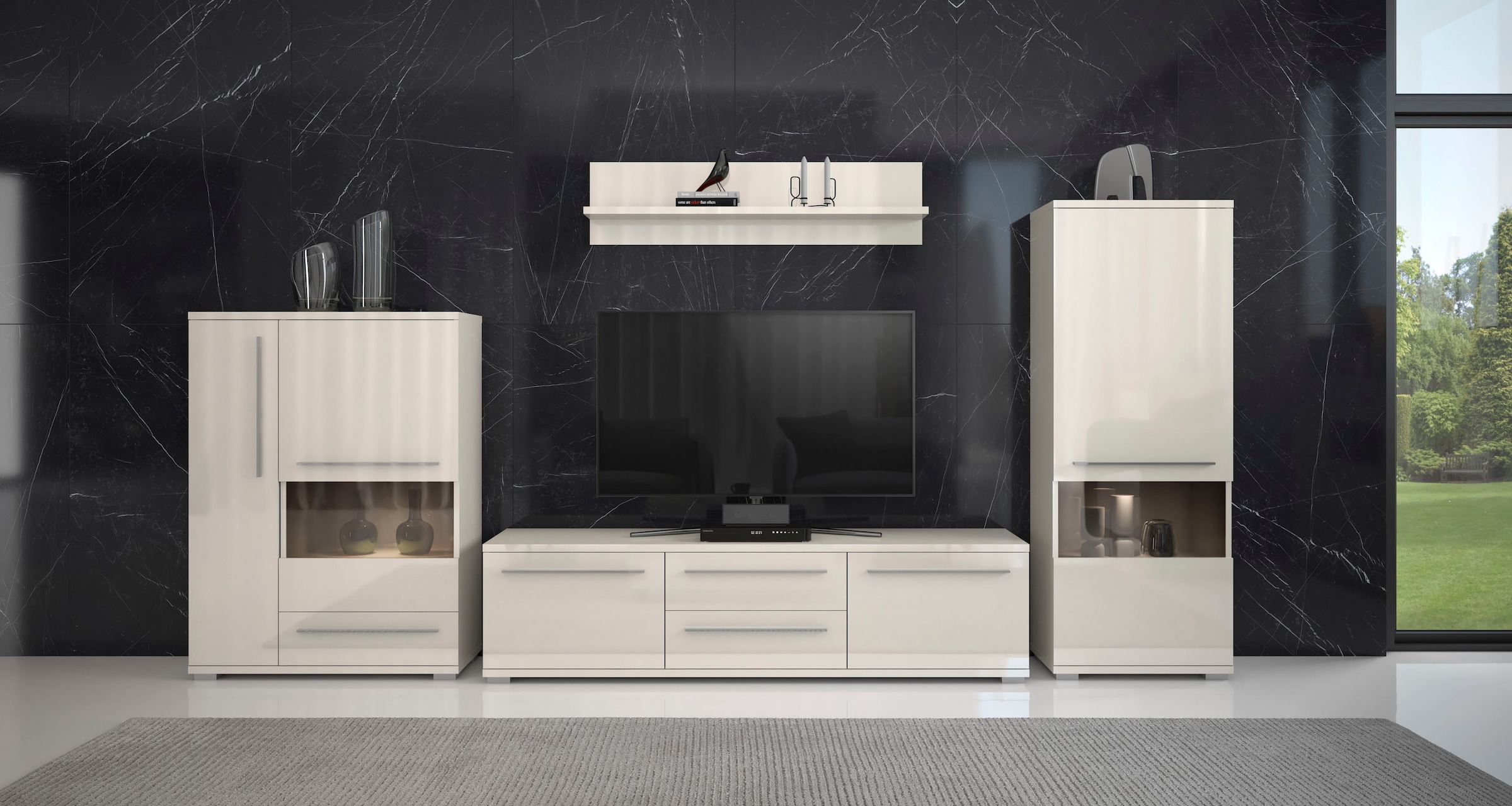 Places of Style Vitrine »Piano«, UV lackiert, Soft-Close Funktion