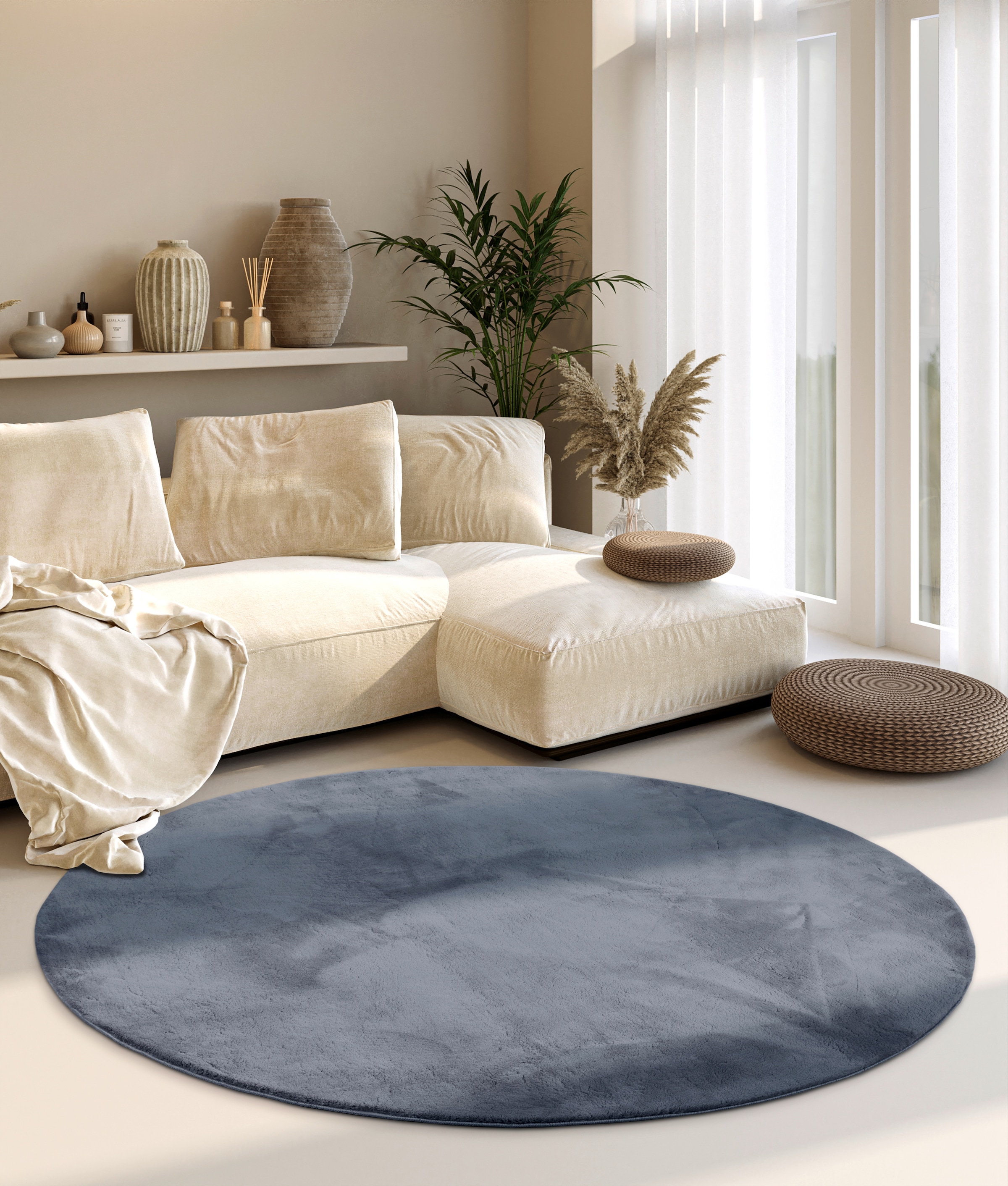 Villeroy & Boch Teppich »Leon«, rund, 15 mm Höhe, Langflor, Shaggy, einfarbig, flauschig, weich, glänzend, modern, uni