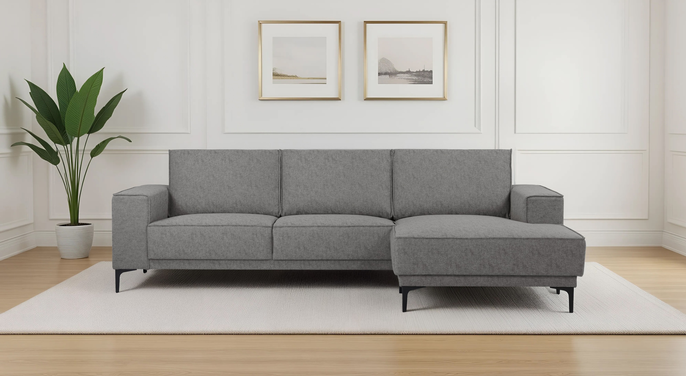 OTTO home Ecksofa »Polsterecke Oland, Struktur, Flachgewebe, Luxus-Microfaser, Boucle« L-Form, 280 cm, Wellenunterfederung, Skandi-Design, Metallfüße