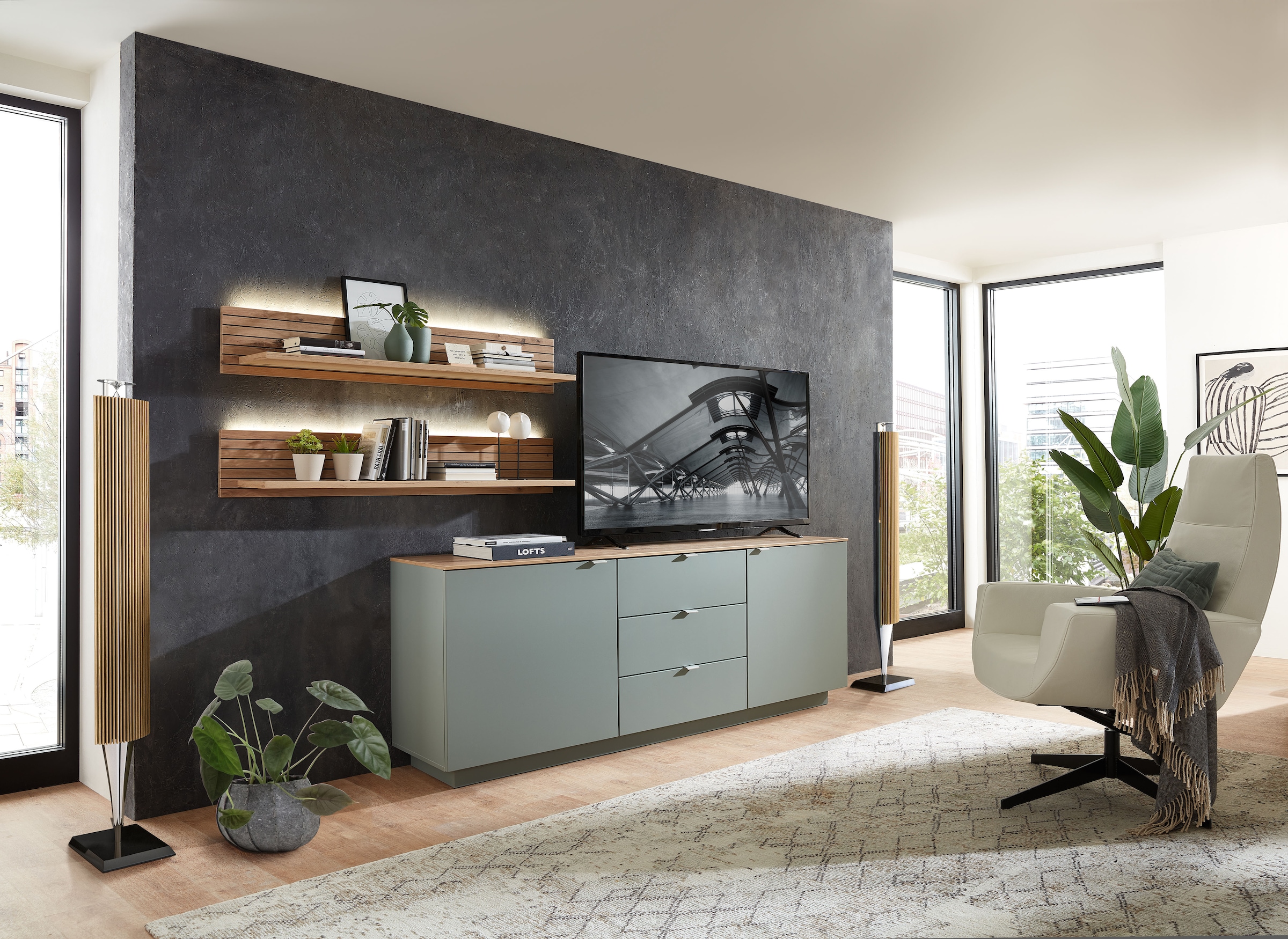 Innostyle TV-Schrank »Core, TV-Sideboard Stellmaß B/H/T 180x77x44 cm«, (1 St.), TV-Sideboard mit 2 Holztüren und 3 Schubkästen