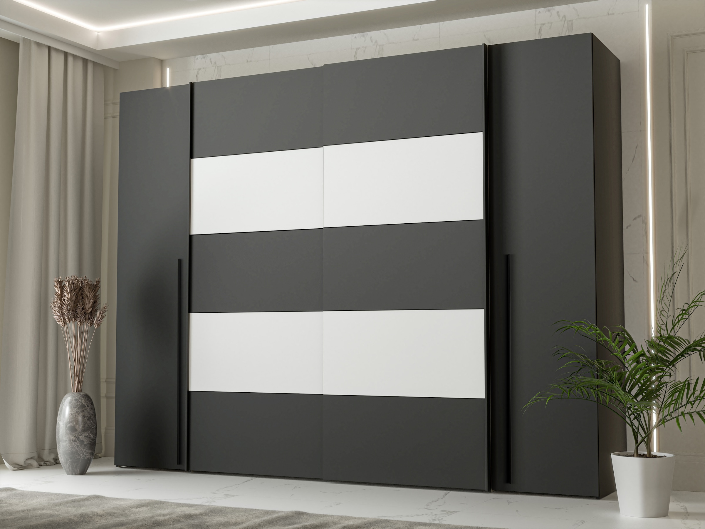 FORTE Dreh-/Schwebetürenschrank »Narago, TOPSELLER, Made in Europe, zeitloses Design«, (B/H/T ca. 270x210X61cm, Farbe Weiß auch mit Spiegeln erhältlich), viele Einlegeböden teilweise variabel einsetzbar, maximaler Stauraum