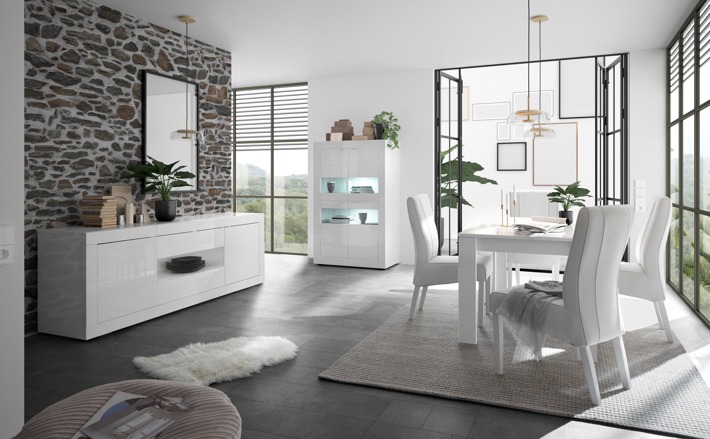 INOSIGN Sideboard »Basic Breite 240 cm, Kommode 2 Türen, 2 Schubkästen, Anrichte,«, Weiss HochglanzLack, Metallgriff, moderne Rahmenoptik, viel Stauraum