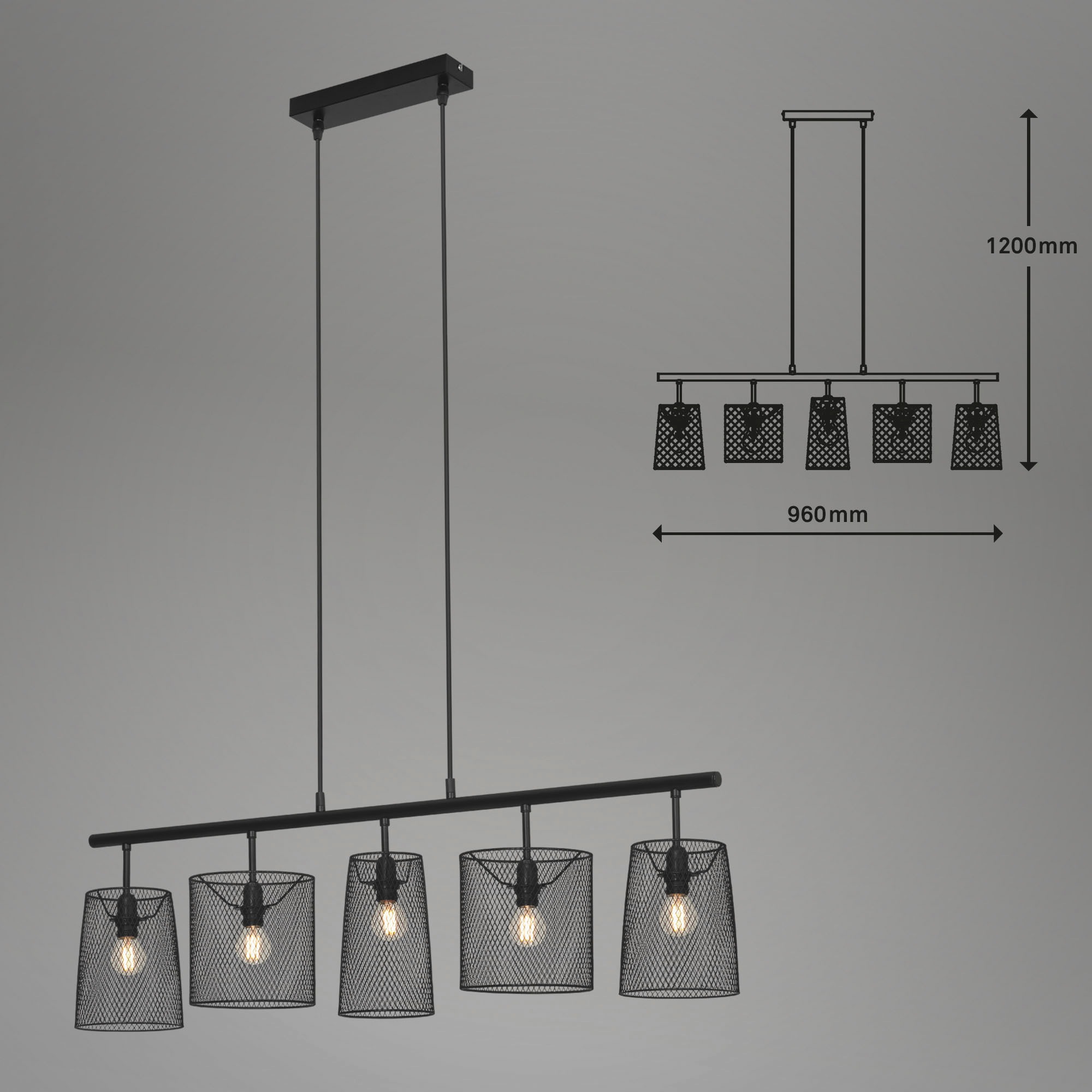 Briloner Leuchten Pendelleuchte »Pendelleuchte RETRO«, Pendelleuchte Pendellampe Drahtschirmen Metall schwarz 5x E14 40W IP20