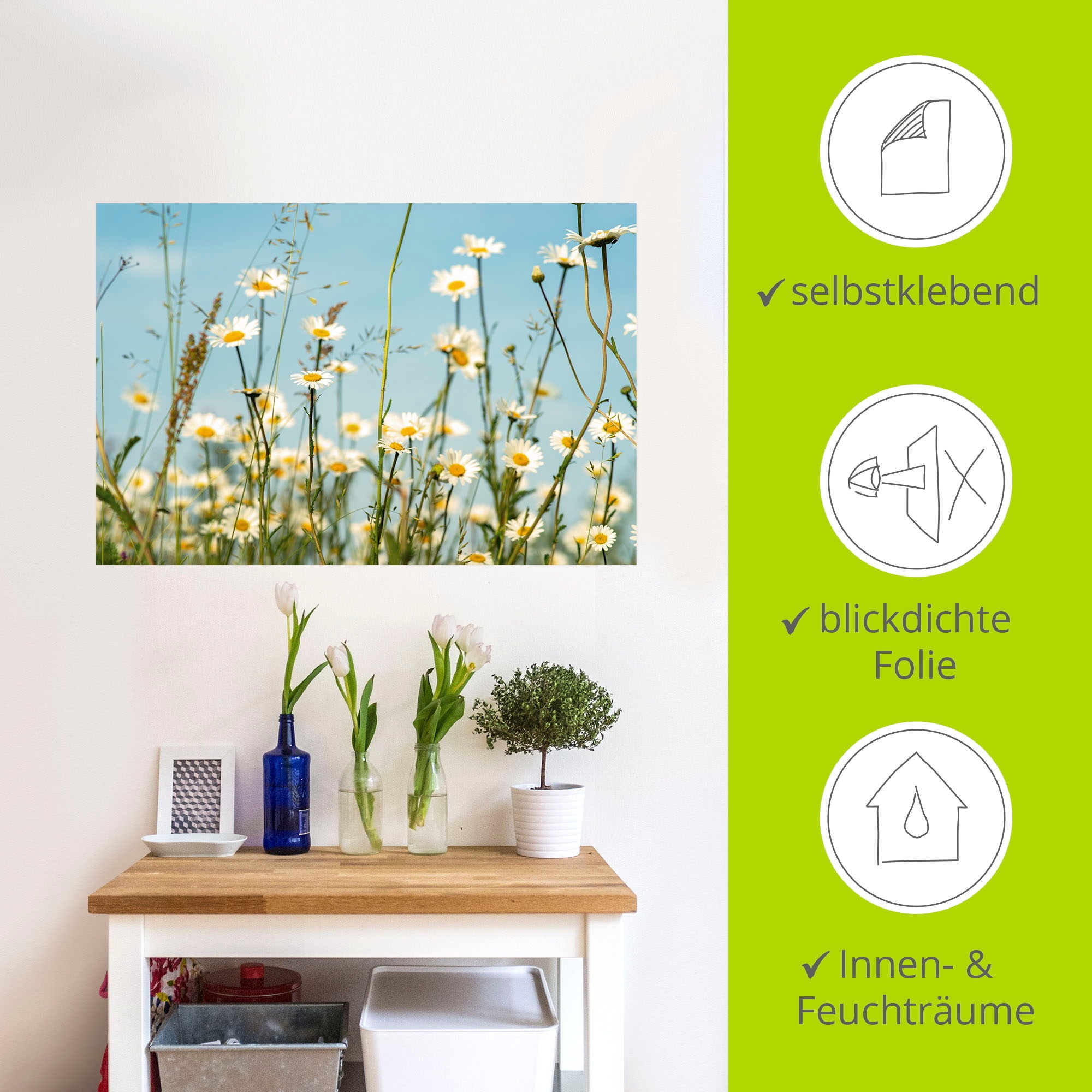 Artland Wandbild »Margeriten vor Sommer Himmel«, Blumenbilder, (1 St.), als Leinwandbild, Wandaufkleber in verschied. Größen