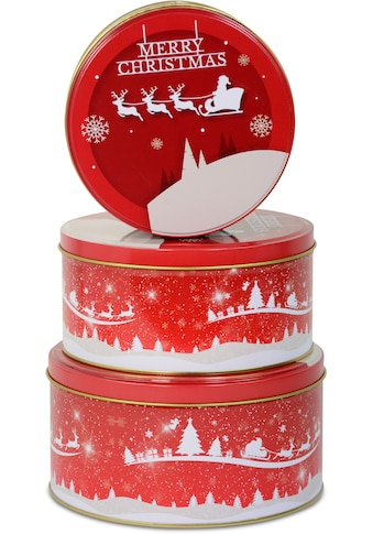Keksdose »Weihnachtsdeko rot«, (Set, 3 tlg., ineinander stapelbar), rund