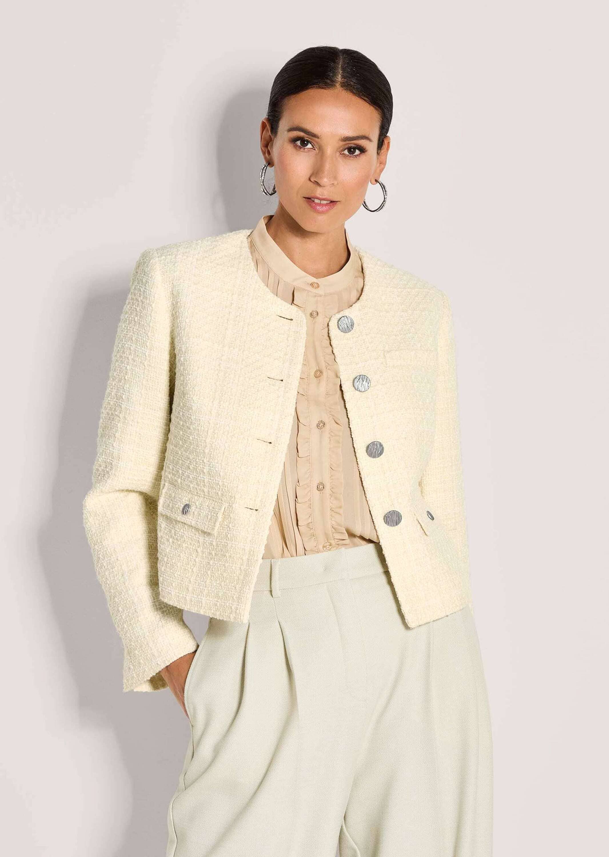 MADELEINE Jerseyblazer »Blazer Eleganter Tweed-Kurzblazer mit Metallknöpfen« Edle Metallknöpfe