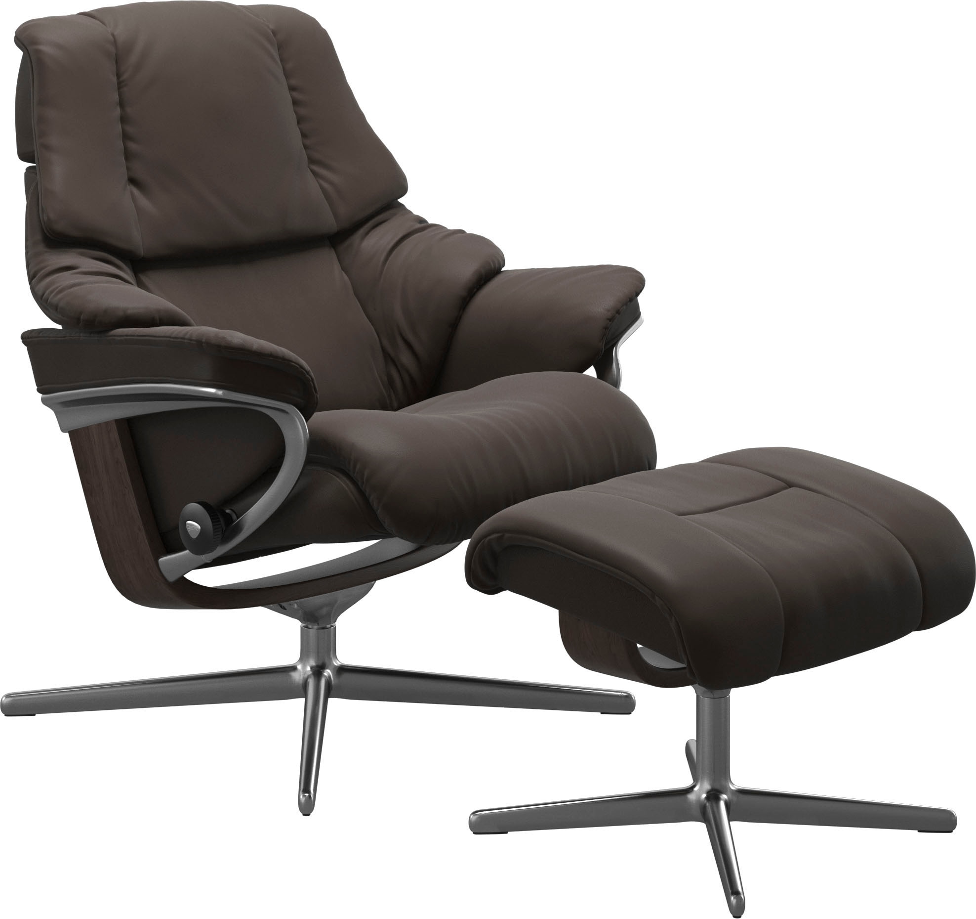 Stressless® Relaxsessel »Reno«, (Set, Relaxsessel mit Hocker), mit Hocker, mit Cross Base, Größe S, M & L, Holzakzent Wenge