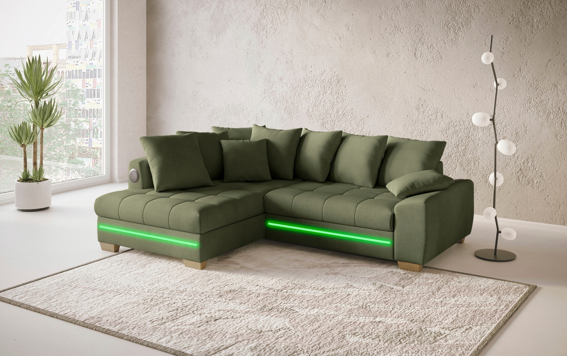 Mr. Couch Ecksofa »Nikita II, L-Form«, mit Kaltschaum, RGB-LED, Soundsystem, wahlweise mit Bett, Bettkasten