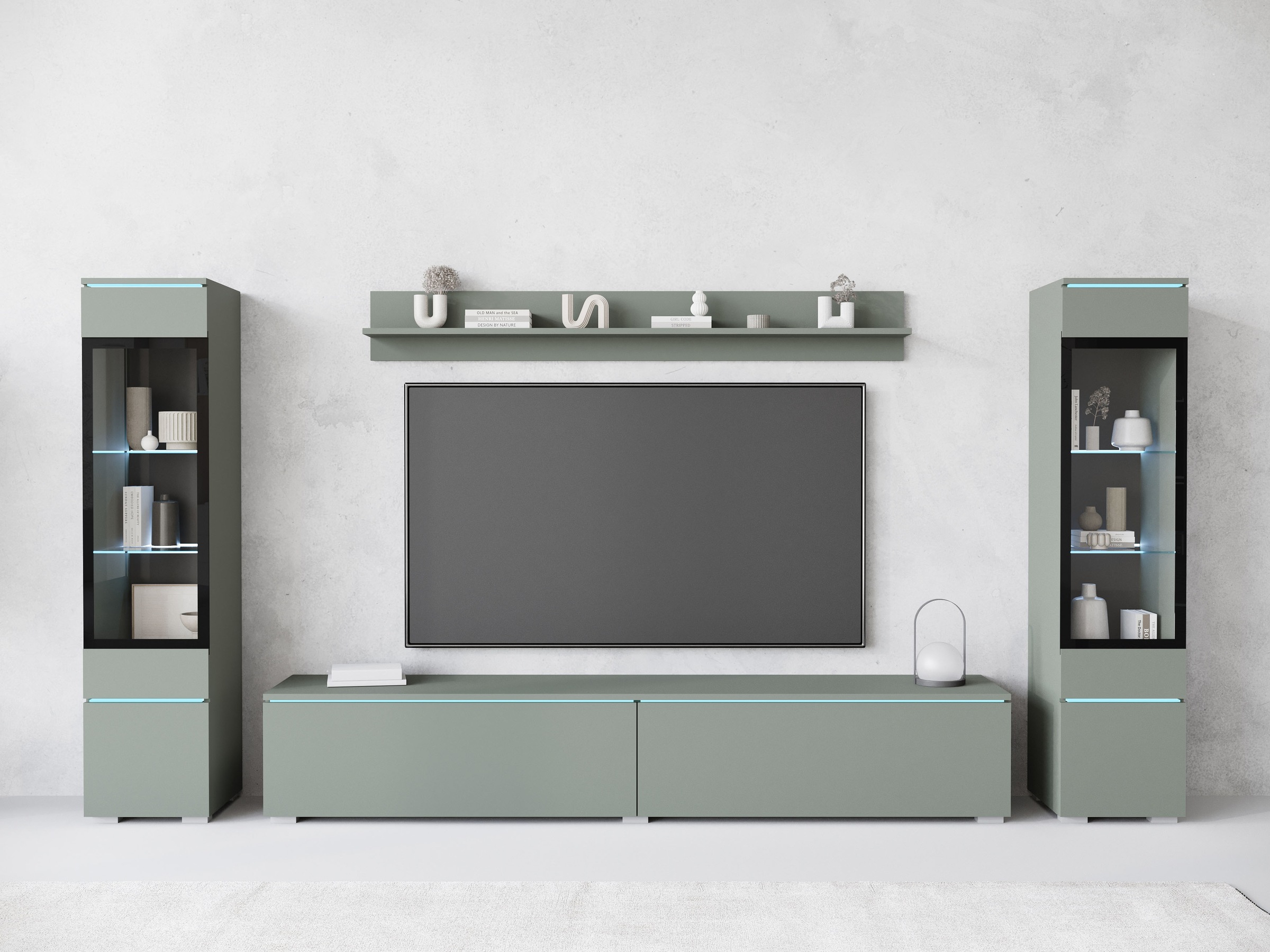 INOSIGN Wohnwand »VERA II, Vitrinen Türanschlag wechselbar«, (Komplett-Set, 4 St.), Vitrine mit Verglasung, stehend und hängend, inklusive Beleuchtung