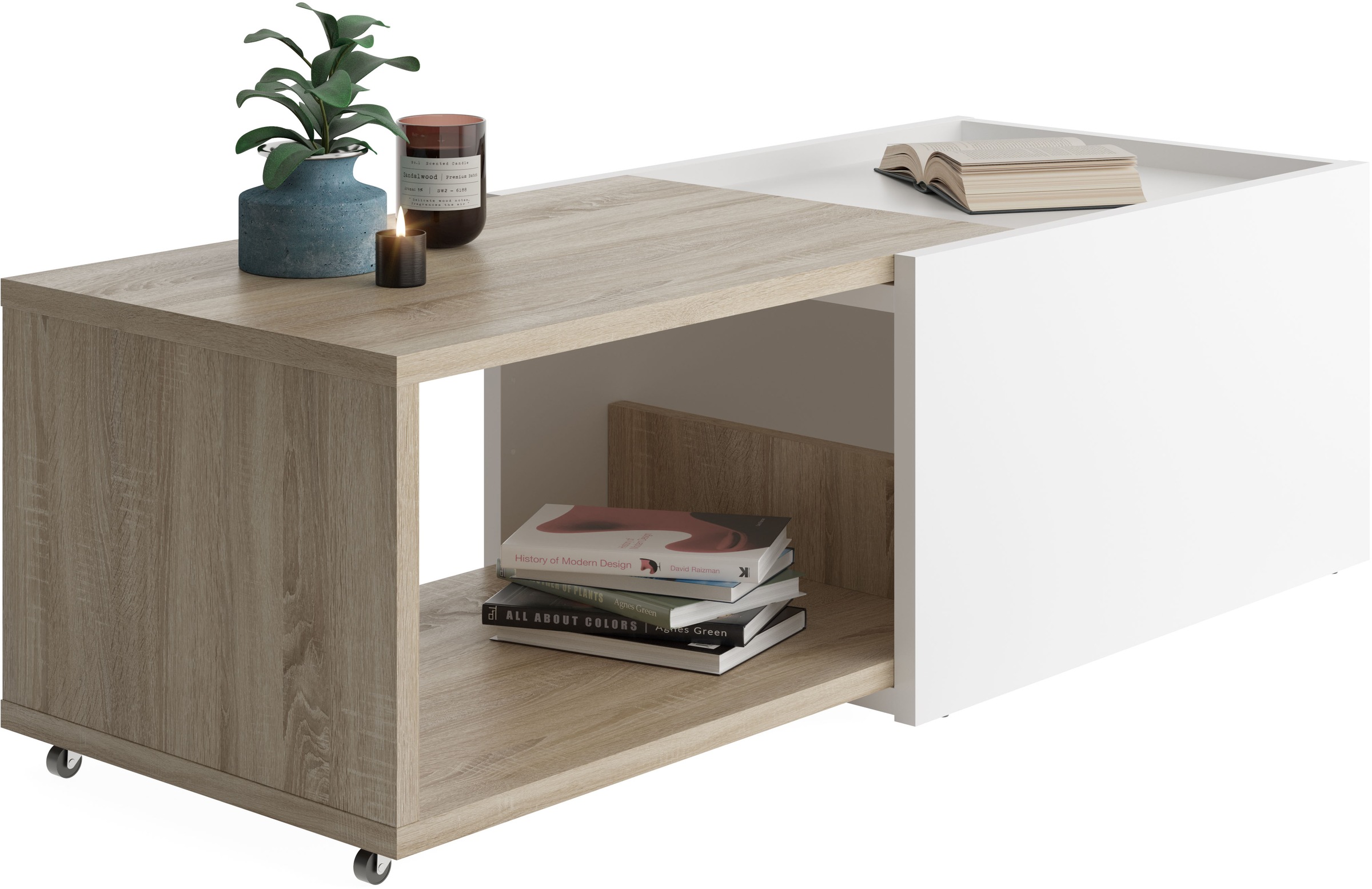 FMD Couchtisch "Slide" flexibel ausziehbar, mit Rollen, Breite: 70 bis 125 cm