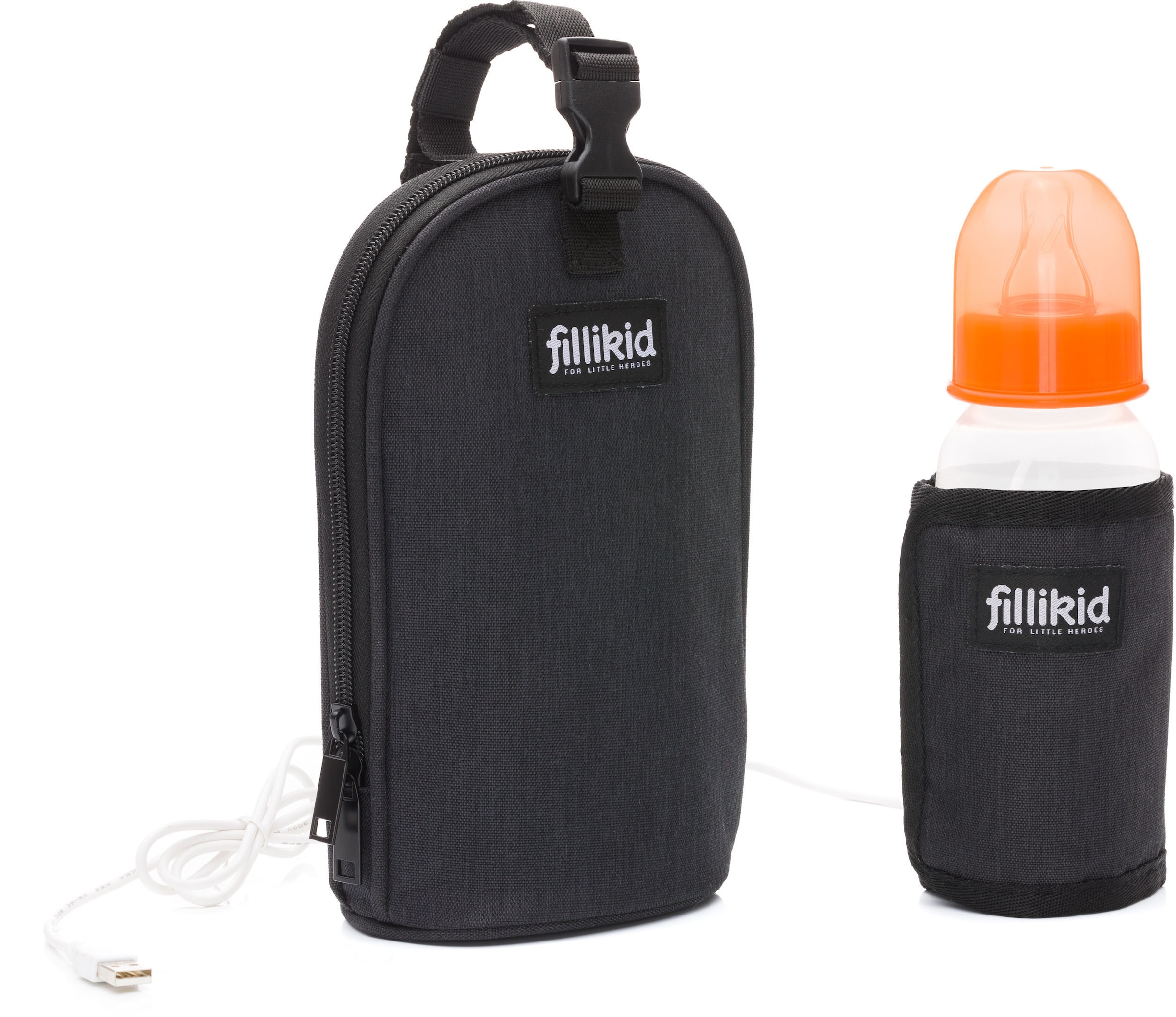 Fillikid Babyflaschenwärmer »schwarz melange«, (Set, 2 tlg.), mit USB Anschluss zum Erwärmen der Babyflasche