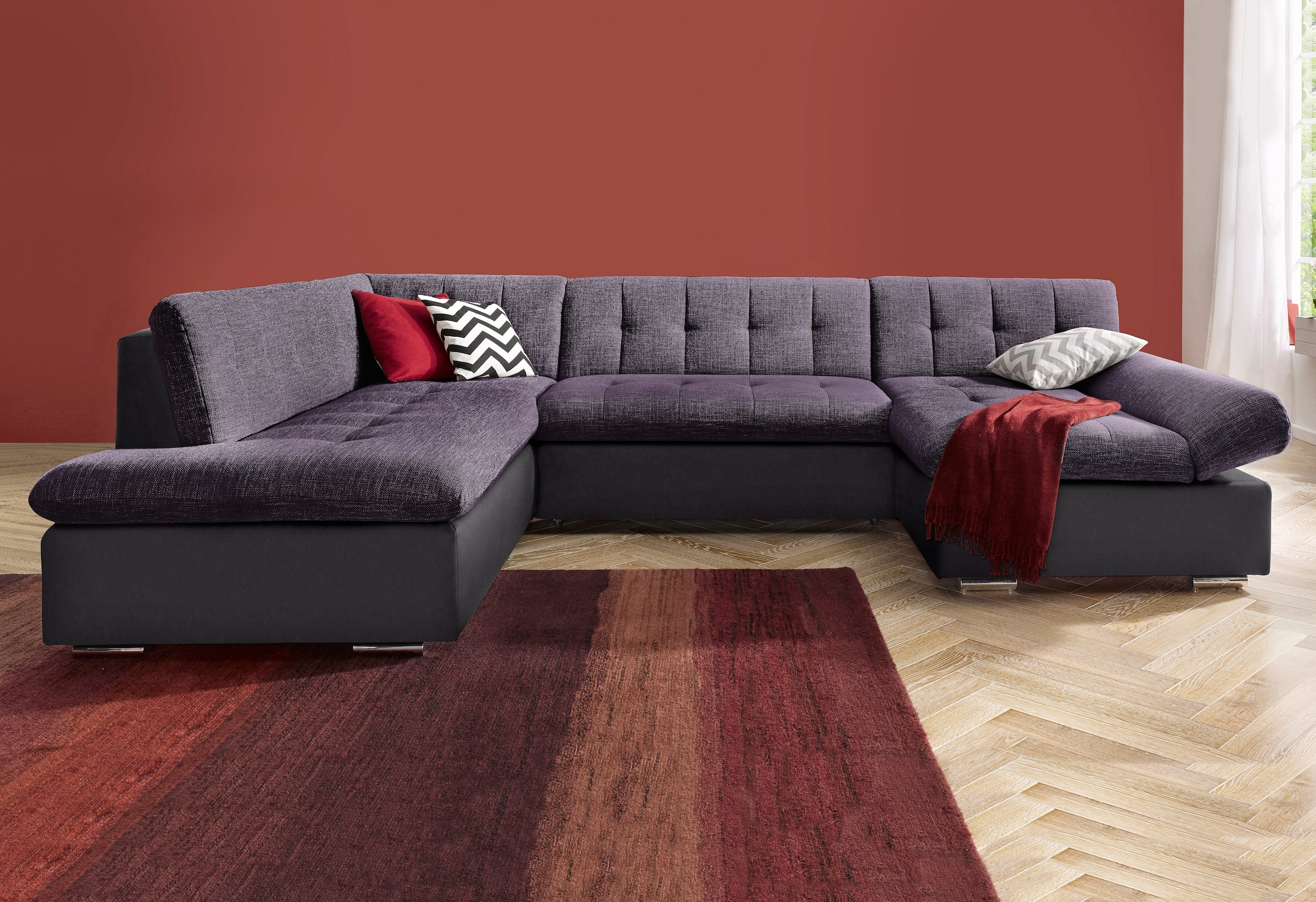 TRENDMANUFAKTUR Wohnlandschaft »Reggae modern und bequem, aktueller Materialmix, U-Form«, inkl. verstellbare Armlehne, wahlweise mit Bettfunktion