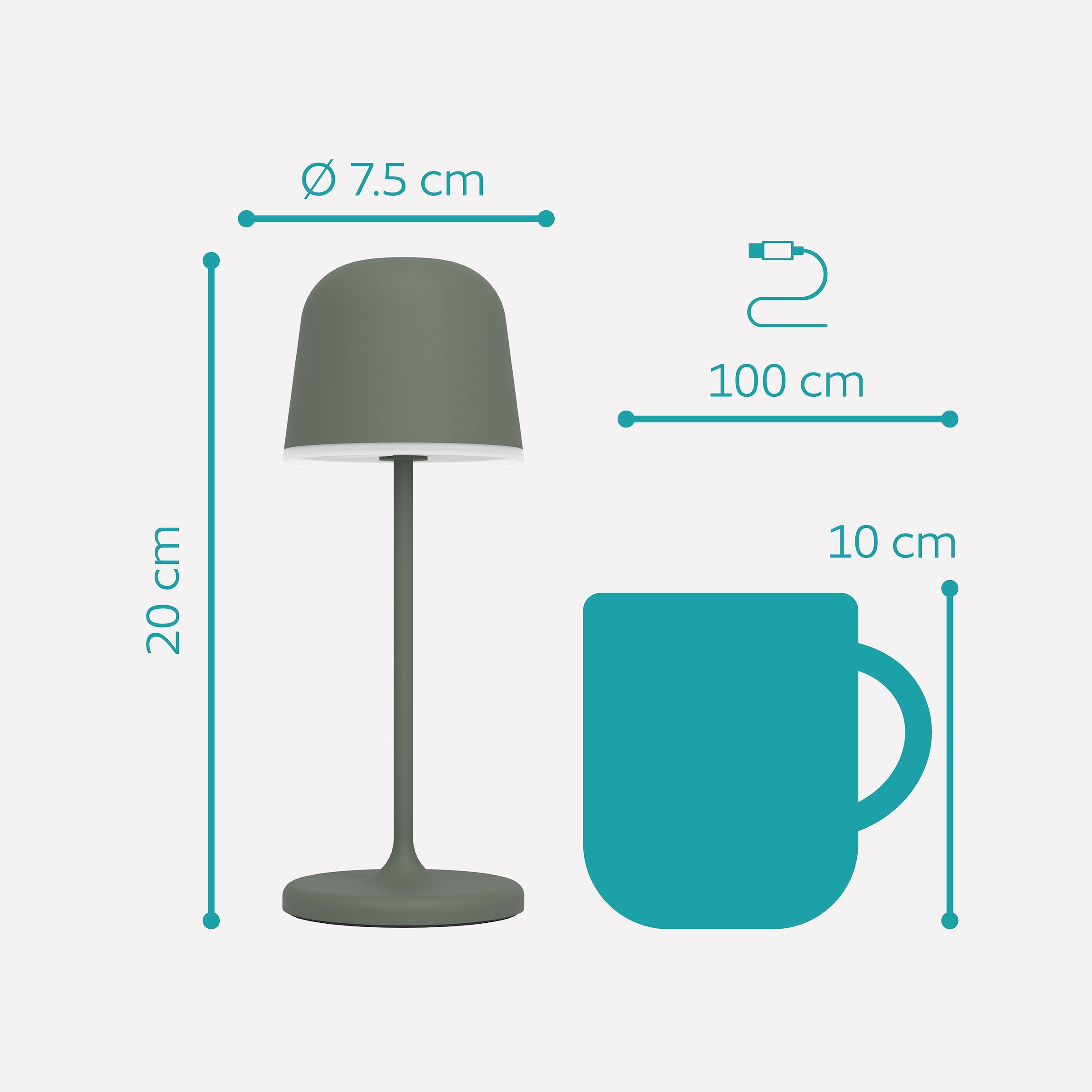 EGLO Tischleuchte »MANNERA-S Tischlampe - Alu, Stahl - LED - 1,8W - IP54« LED-Modul 1 Stk. Neutralweiß | Warmweiß Akku Außentischleuchte, Gartenlampe m. Erdspieß, H20 x Ø7,5 cm