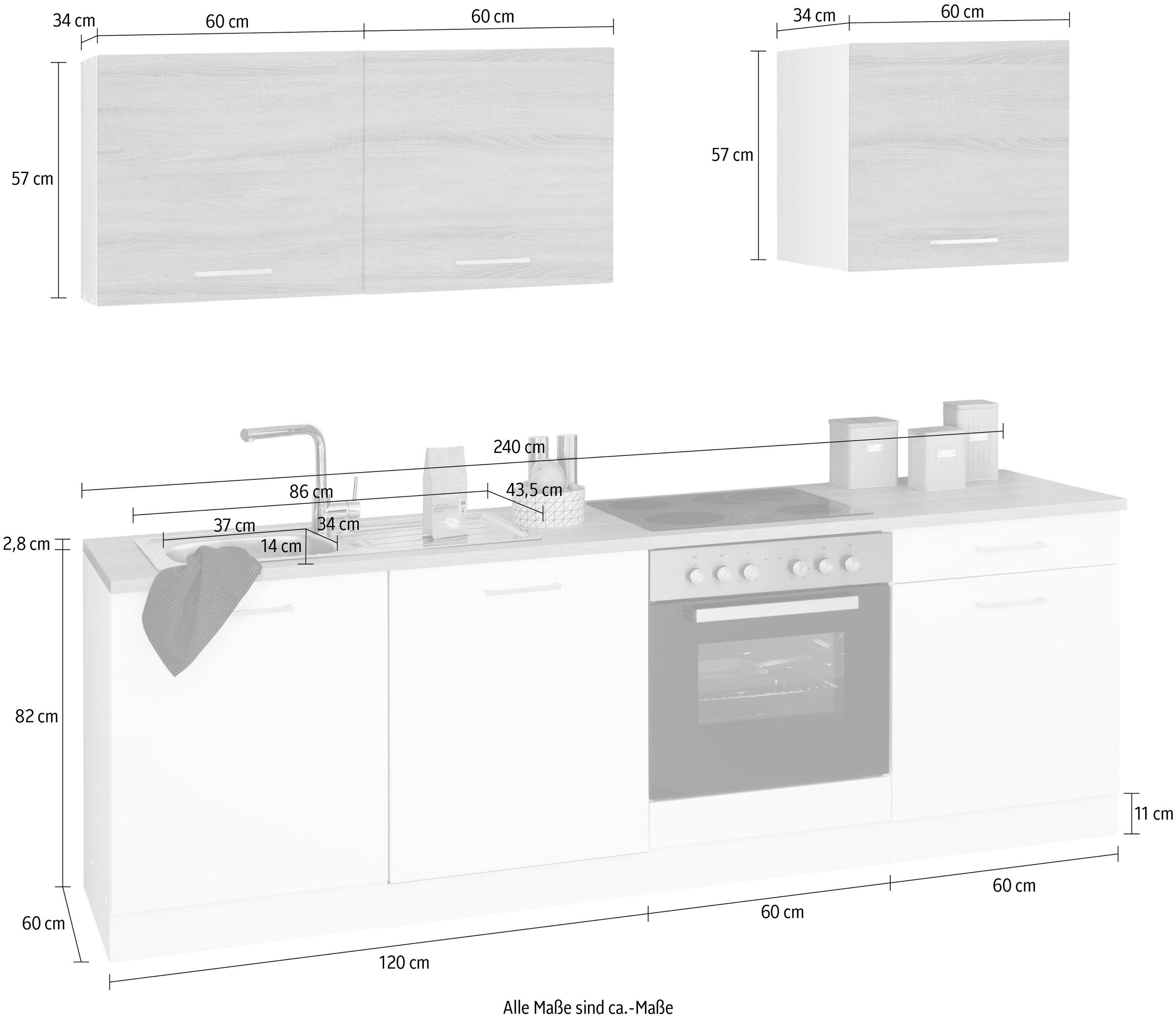 KOCHSTATION Küchenzeile »KS-Visby«, ohne E-Geräte, Breite 240 cm