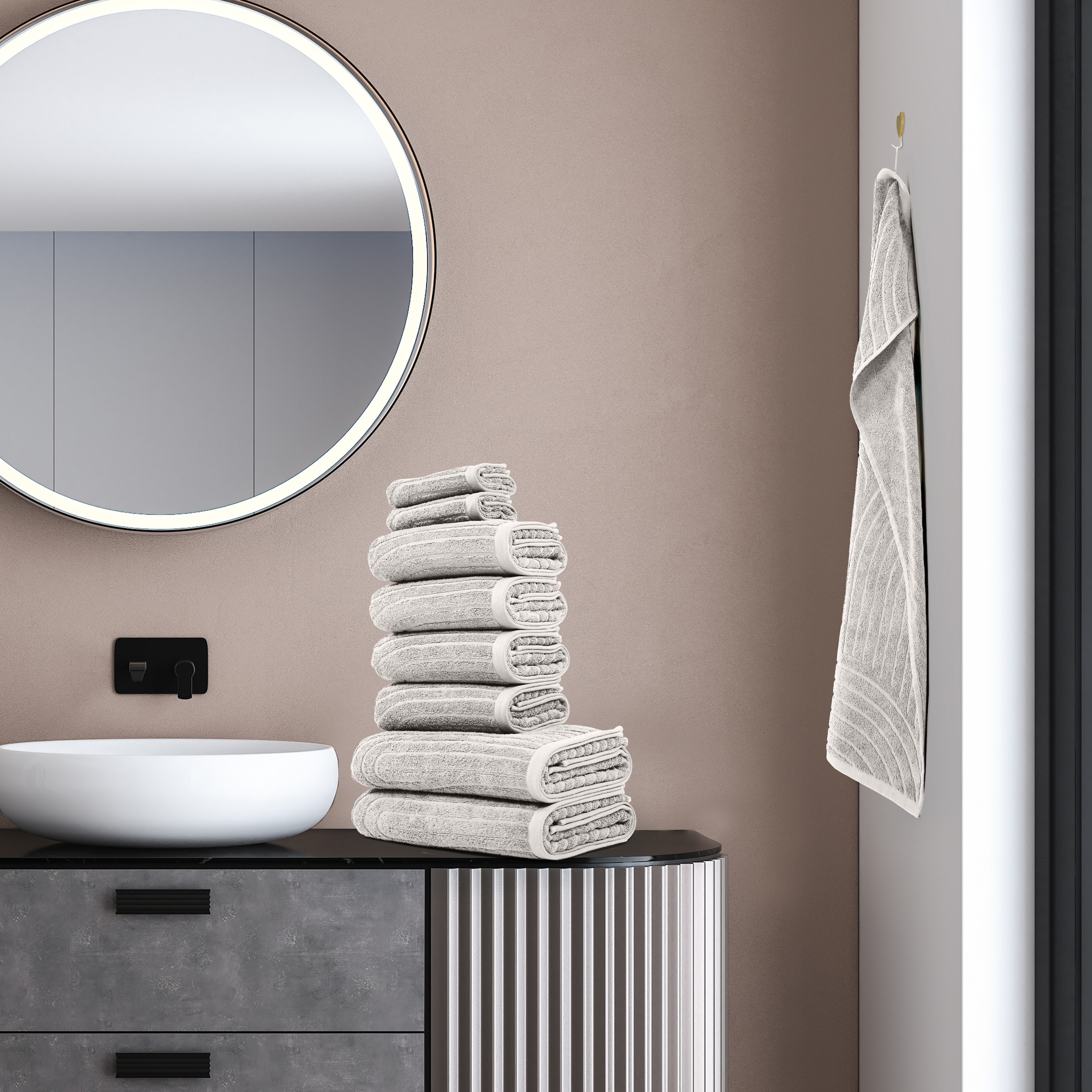 my home Handtuch Set »Handtuchset Ognon, Duschtücher, Handtücher, Gästetücher, Zen« Set 8 Frottier Handtücher mit Muster, Scandi, einfarbiges Handtuch-Set 100% Baumwolle