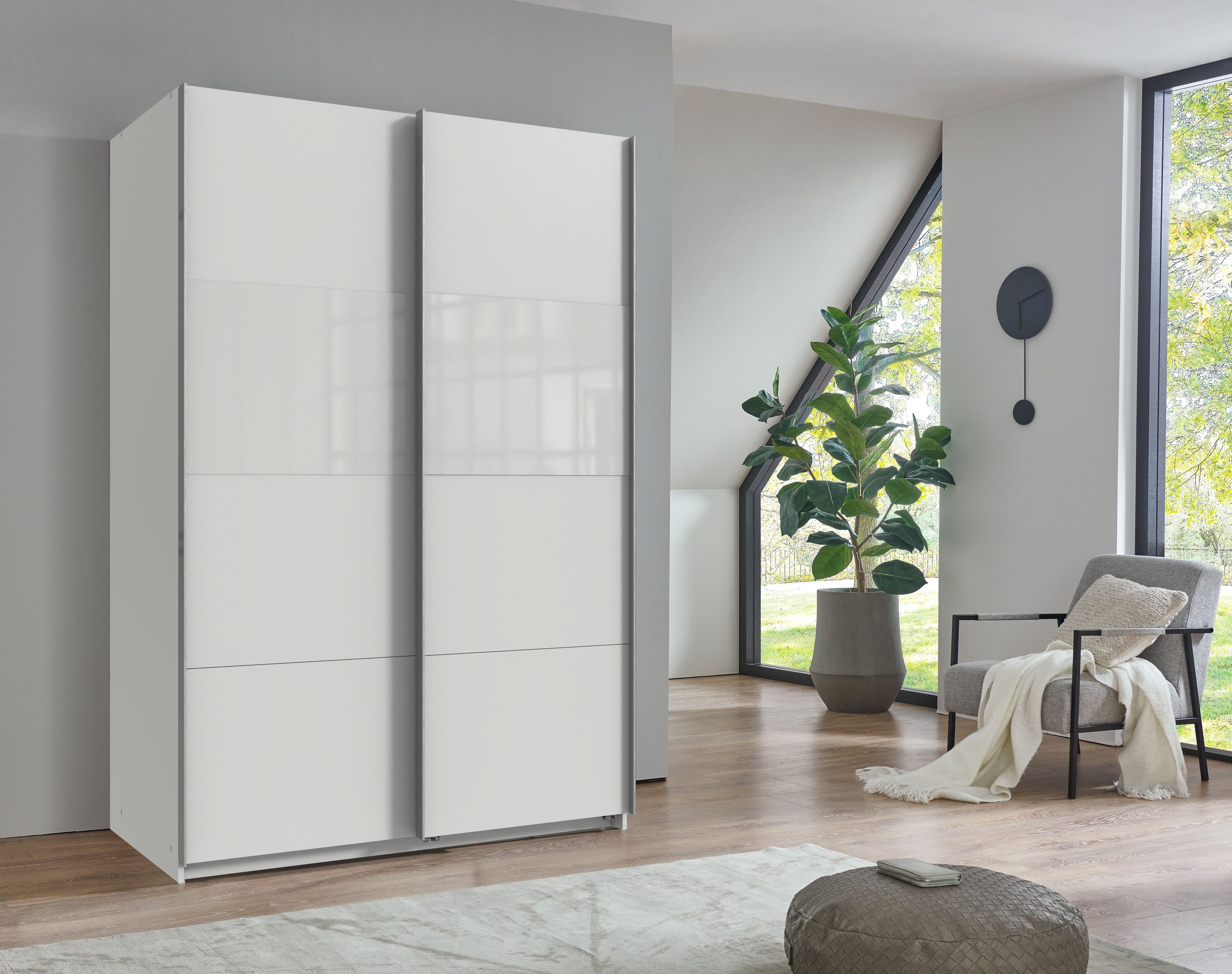 Wimex Schwebetürenschrank "Bramfeld Kleiderschrank" mit Glaselementen und zusätzlichen Einlegeböden