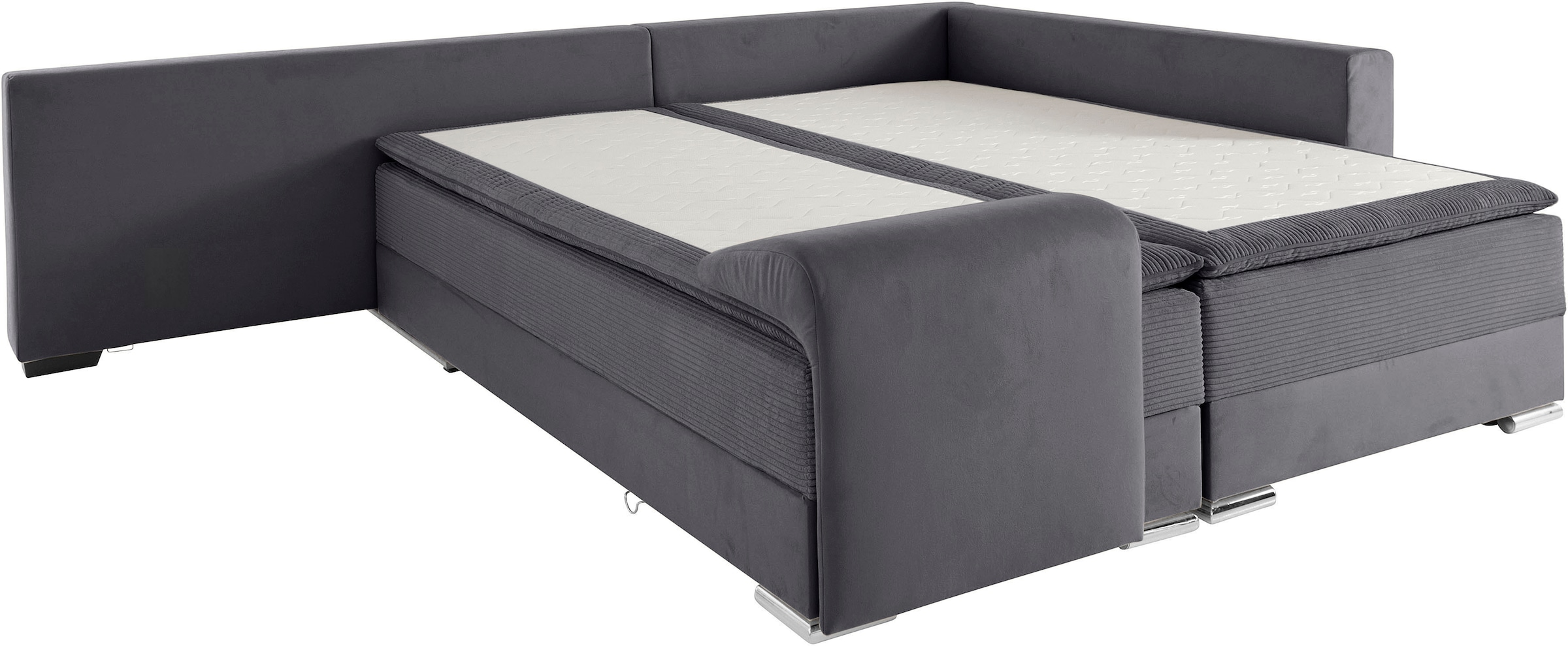 INOSIGN Ecksofa »Boxspringbett Night & Day L-Form mit Dauer-Schlaffunktion mit Armlehne«, mit Boxspring-Bettfunktion 180x200 cm und Bettkasten, Dauerschläfer!
