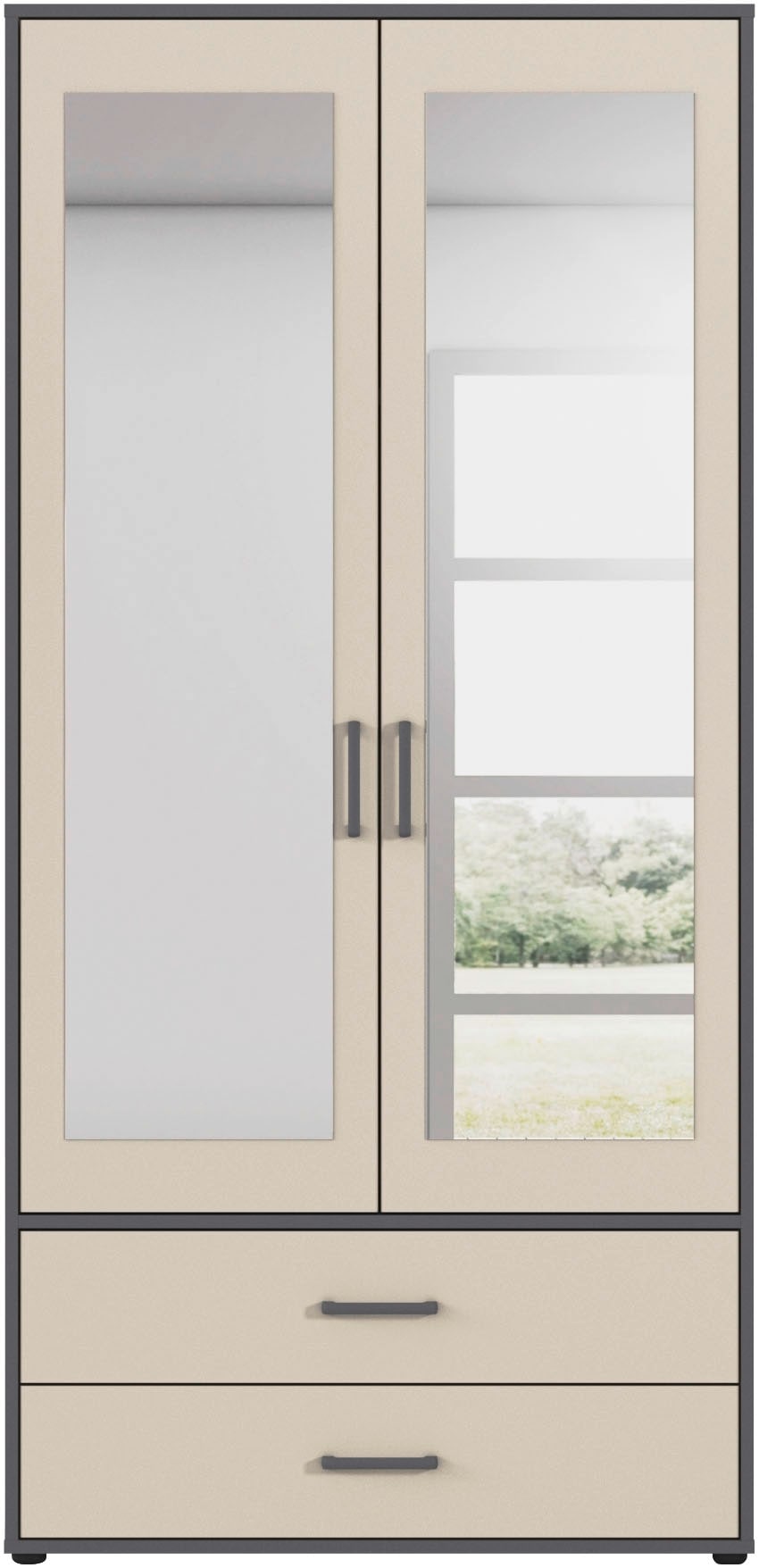 rauch Drehtürenschrank »Kleiderschrank Schrank Garderobe Wäscheschrank VOYAGER« in 3 verschiedenen Ausstattungen BASIC/CLASSIC/PREMIUM,  mit modernen Griffen in Graumetallic, inkl. Schubkästen und Spiegel