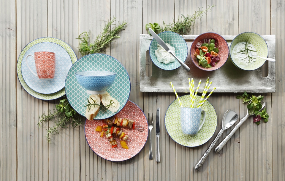 CreaTable Kombiservice »Geschirr-Set Mediterran«, (Set, 16 tlg., Kaffeeservice und Tafelservice im Set, für 4 Personen), Service, 16 Teile, für 4 Personen