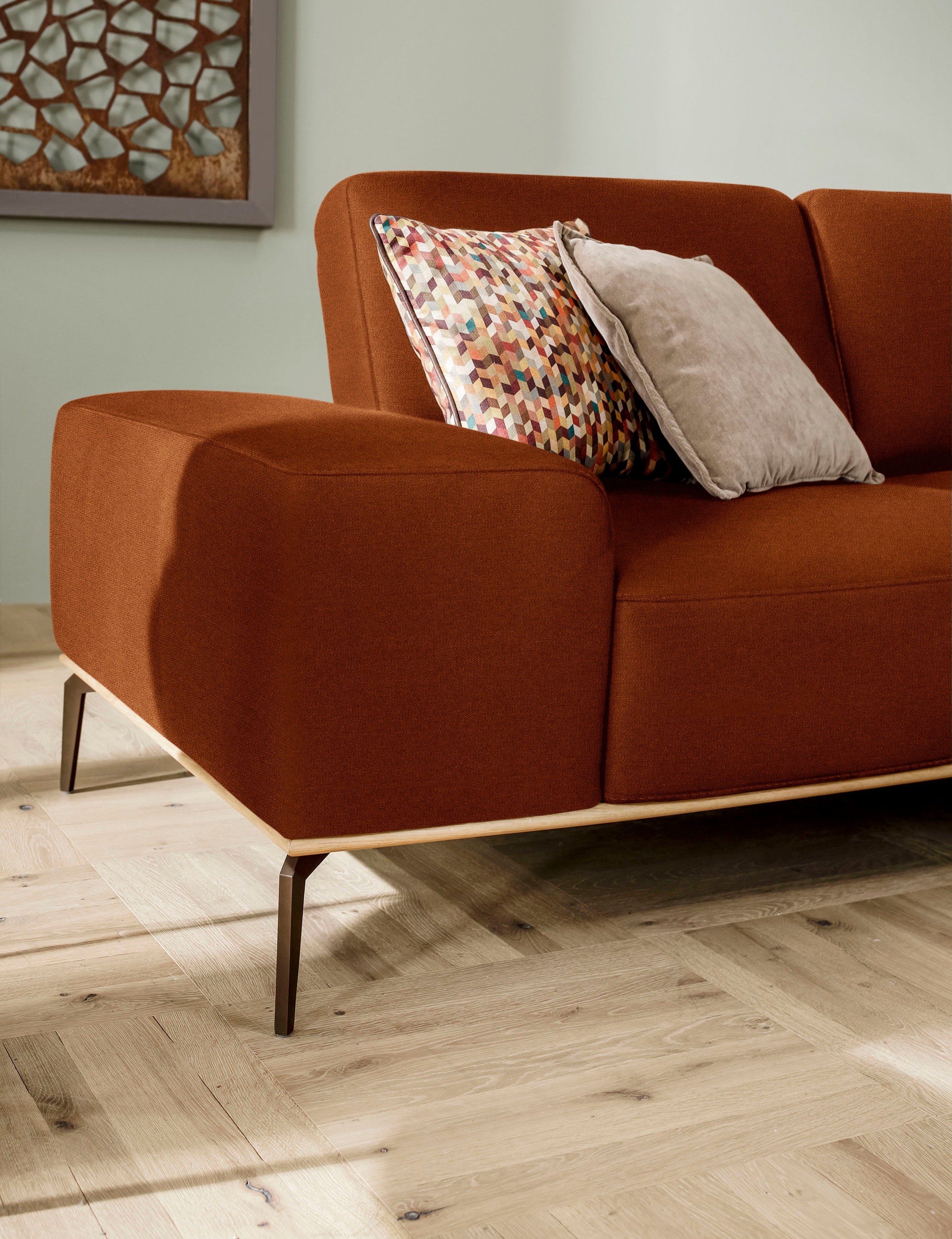 W.SCHILLIG Ecksofa »run, Designsofa mit tollem Sitzkomfort, L-Form«, mit Holzsockel, Füße in Bronze pulverbeschichtet, Breite 299 cm