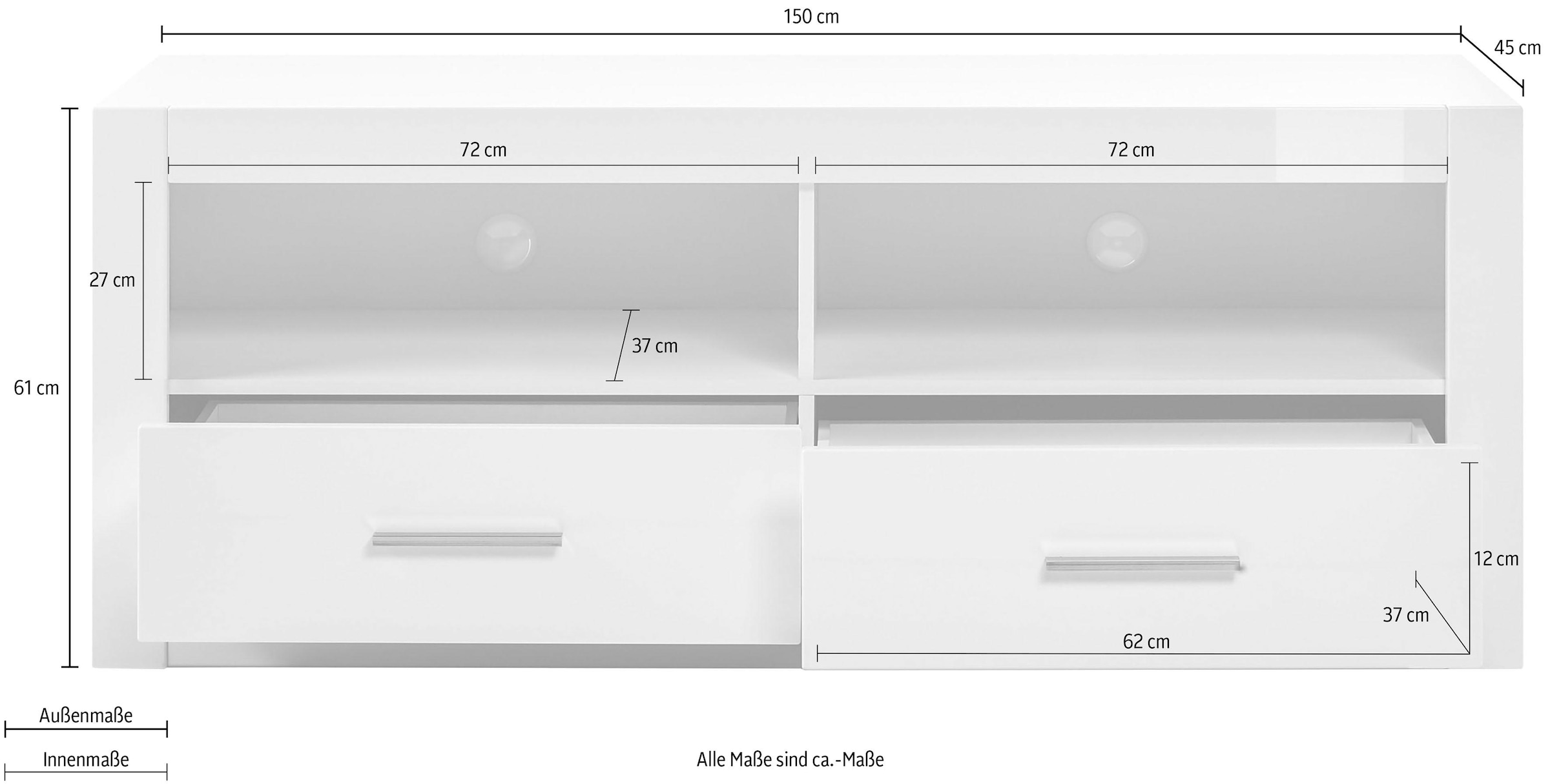 Home affaire Lowboard »Bianco, TV-Unterteil, moderne Kommode, TV-Schrank in Weiß Hochglanz« zeitlos, ausreichend Stauraum, vielseitig einsetzbar, 150 cm breit