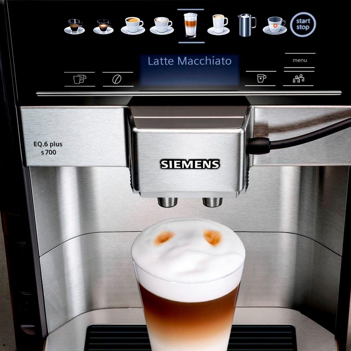 SIEMENS Kaffeevollautomat mit Jahren »EQ.6 3 Profile, s700 XXL 2 gleichzeitig, plus TE657503DE«, Tassenpodest beleuchtetes Tassen 4 Garantie