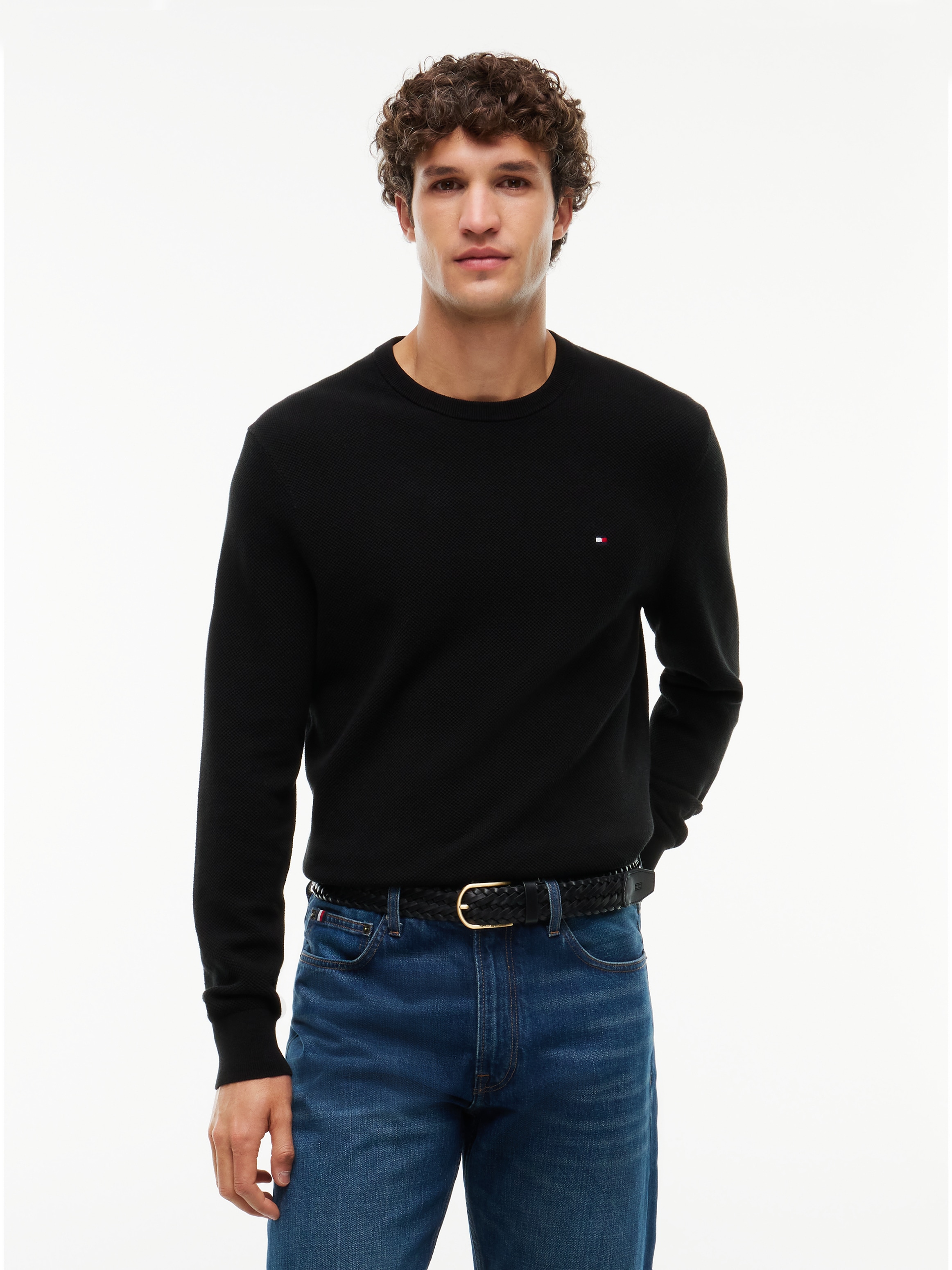 Tommy Hilfiger Rundhalspullover »ESSENTIAL STRUCTURE CREW NECK mit Struktur und Label« unifarben, casual, regular fit, Baumwolle, Rundhals