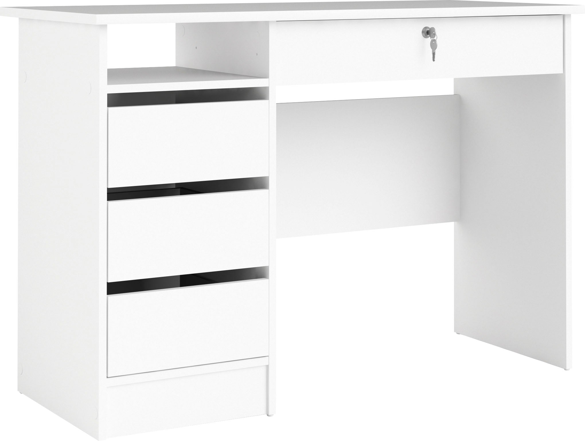 Home affaire Schreibtisch »Plus, Computertisch, mit 3 Schubkästen, 1 Schublade mit Schloss« 1 Einlegeboden, modern, minimalistisch, staurum, B: 109,3 x H: 75,6 cm