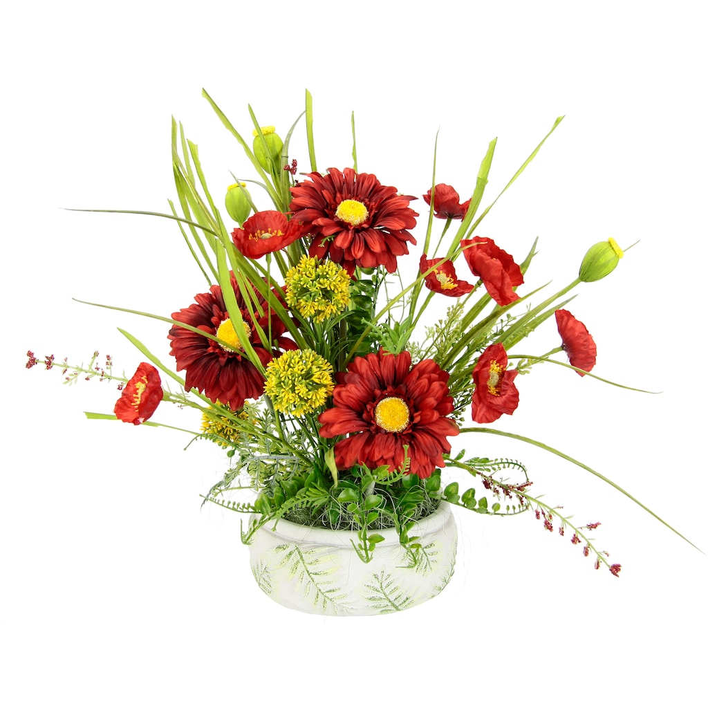 I.GE.A. Kunstblume »Blumenarrangement aus Gerbera und Mohnblumen in Schale aus Keramik«