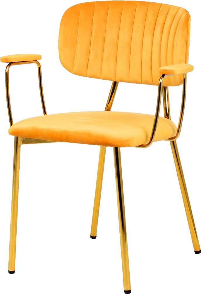 Kayoom Polsterstuhl »Stuhl Giselle 225 2er-Set, Gestell aus Edelstahl« (Set) 2 Stk.mit Armlehnen, goldenes Gestell aus Edelstahl, Samtbezug, Ziernähte