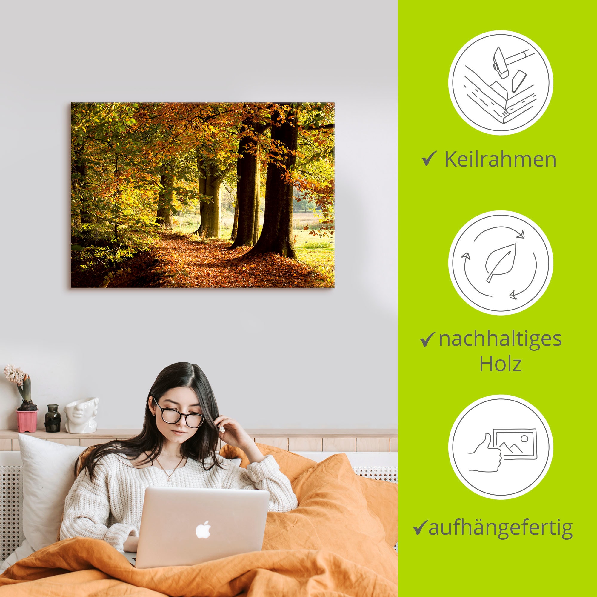 Artland Leinwandbild »Herbstfarben« Bäume 1 Stk. tlg. auf Holzrahmen gespannt