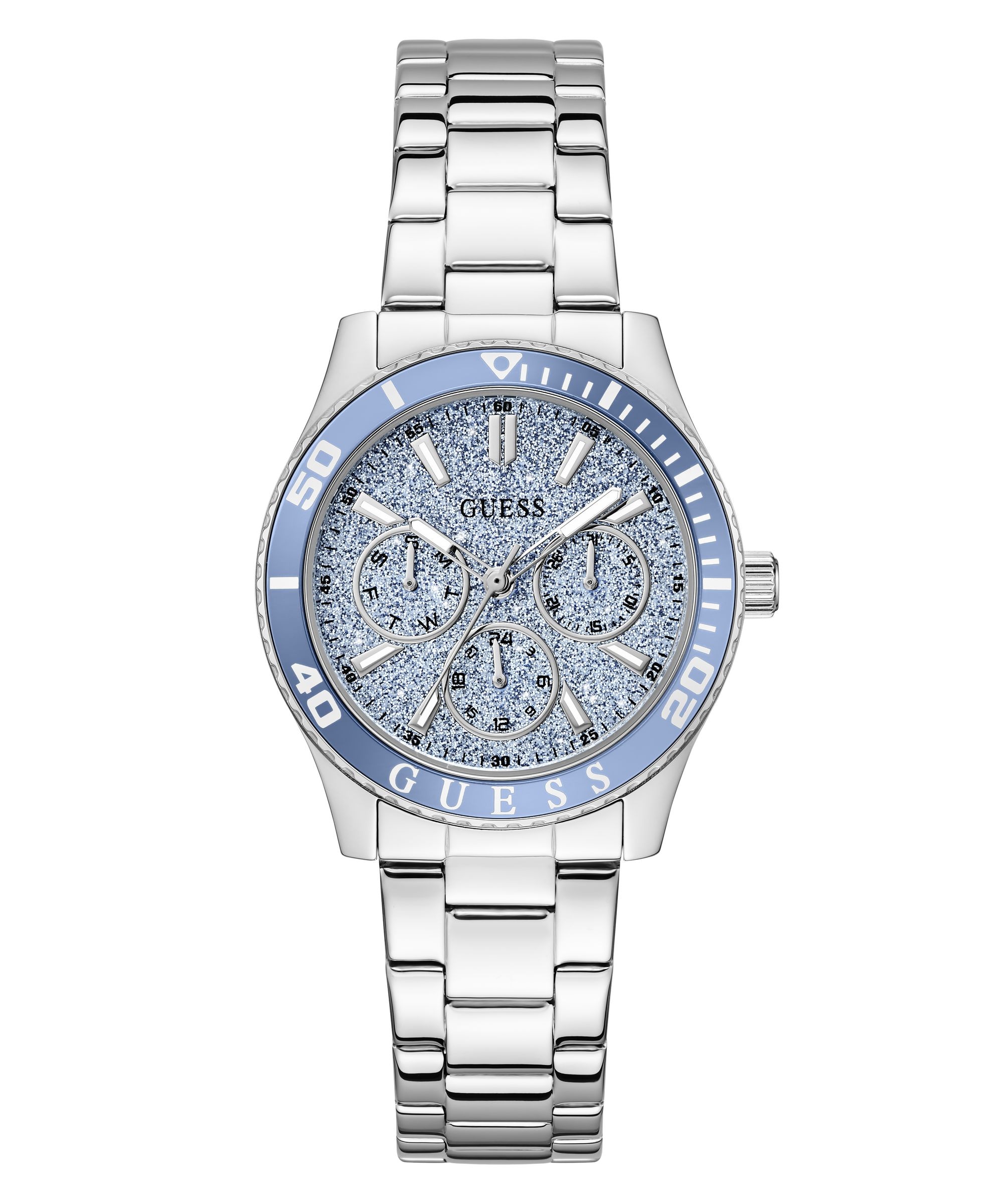 Guess Multifunktionsuhr »MARIANA« Quarzuhr, Armbanduhr, Damenuhr, Edelstahlarmband, analog, Wochentag