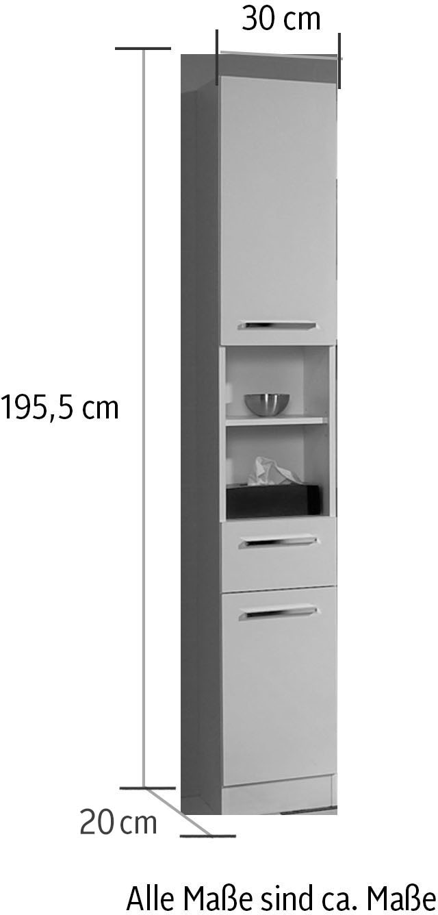Saphir Hochschrank »Quickset 335 Badschrank 30 cm breit, 2 Türen, 1 Nische, 3 Einlegeböden« Badezimmer-Hochschrank, Weiß Glanz, Griffe in Chrom glänzend
