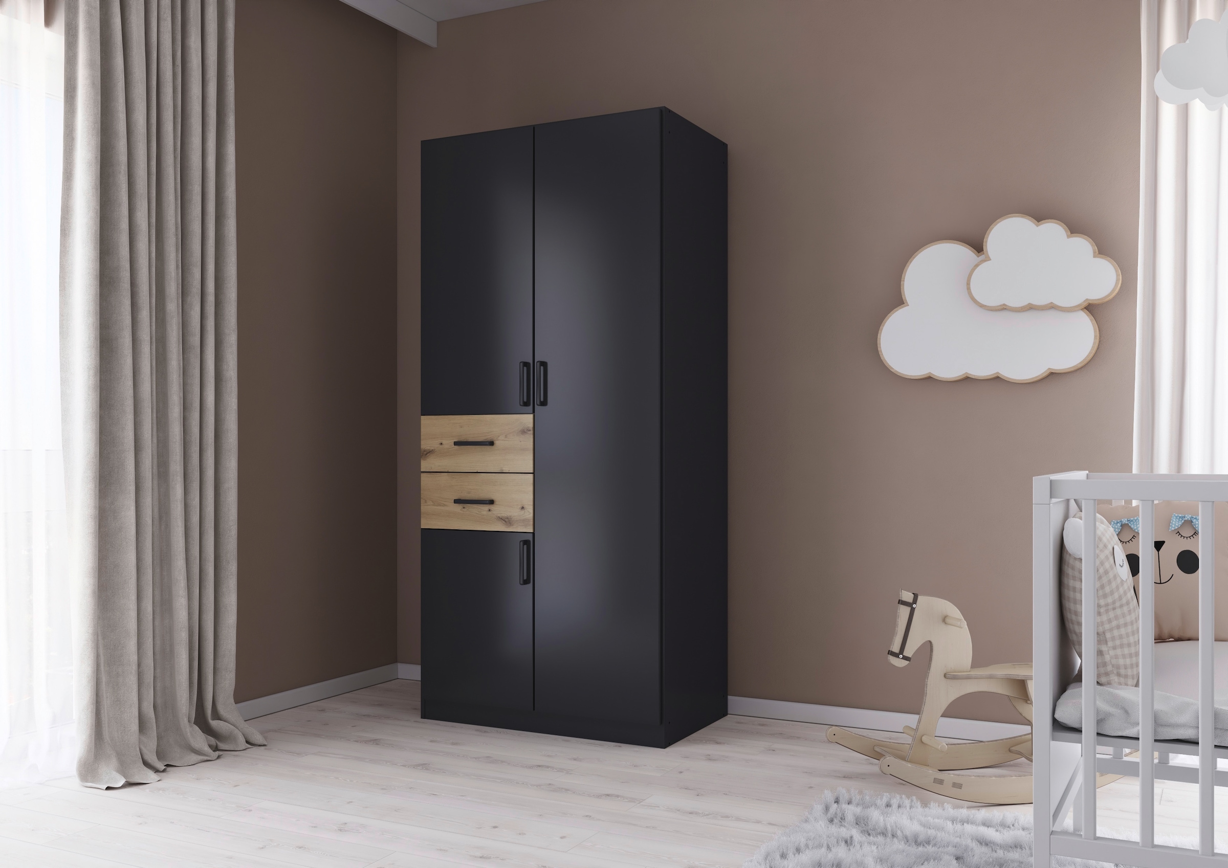 rauch Drehtürenschrank »Kleiderschrank Schrank Garderobe MAIKA mit Dekor-Front« 2 Schubladen, in verschiedenen Breiten, Höhen, Farben, MADE IN GERMANY