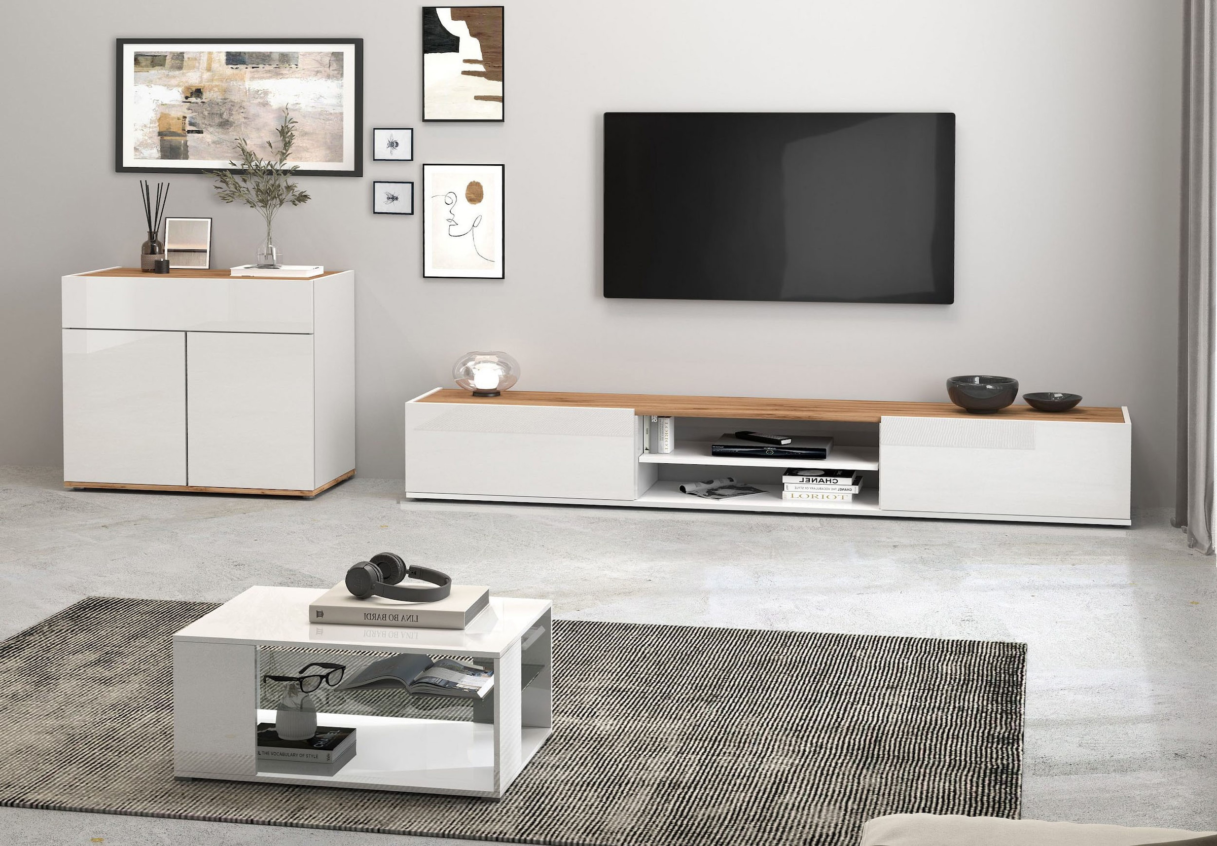 OTTO home Sideboard »Garda, Kommode, Schrank, 2 Türen, 1 Schublade, Made in Italy« Hochglanzlackierte Fronten, Korpus matt, grifflos, Breite 80,9 cm