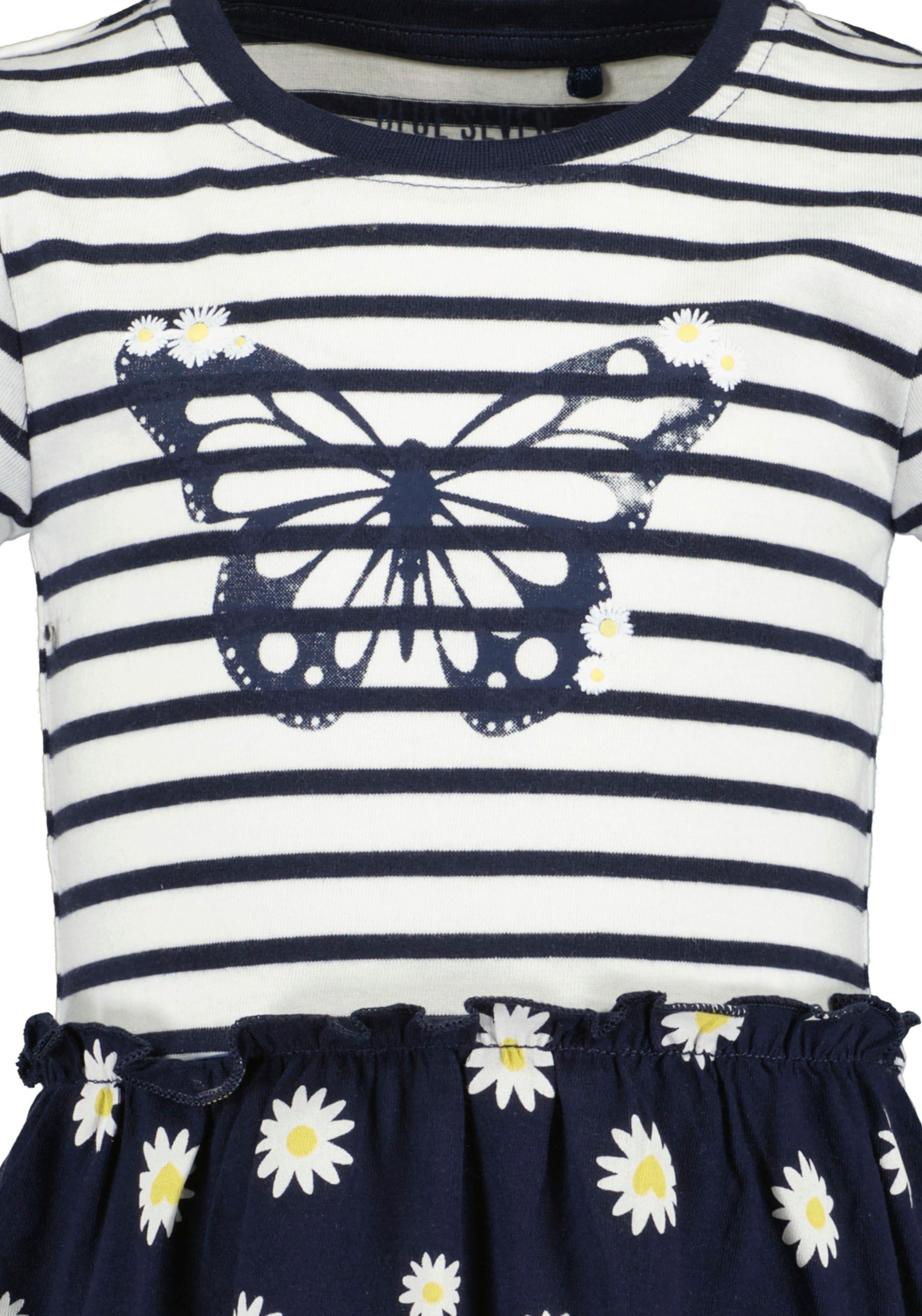 Blue Seven Jerseykleid 1 tlg. tlg. geringeltes Oberteil mit Motiv und mit Blumen bedruckter Rock