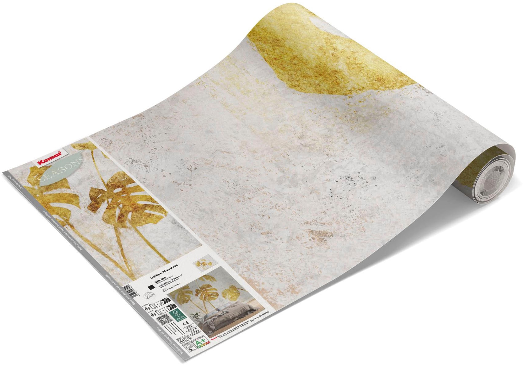 Komar Fototapete »Vlies Fototapete - Golden Monstera - Größe 300 x 250 cm« Motiv | bedruckt glatt