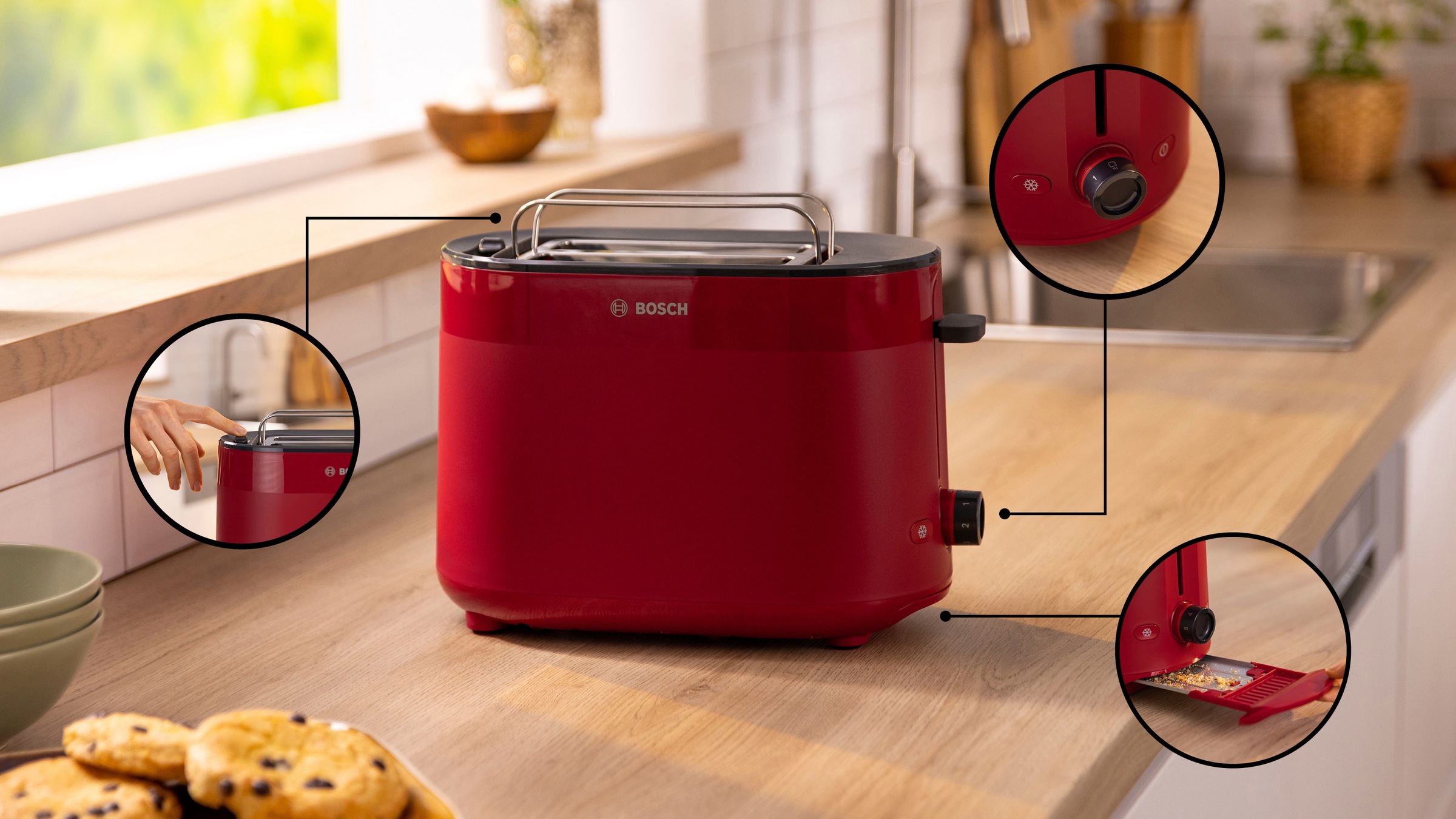 BOSCH Toaster »MyMoment TAT2M124«, 2 Schlitze, für 2 Scheiben, 950 W, integrierter Brötchenaufsatz, Auftaufunktion, Brotzentrierung, AutoOff