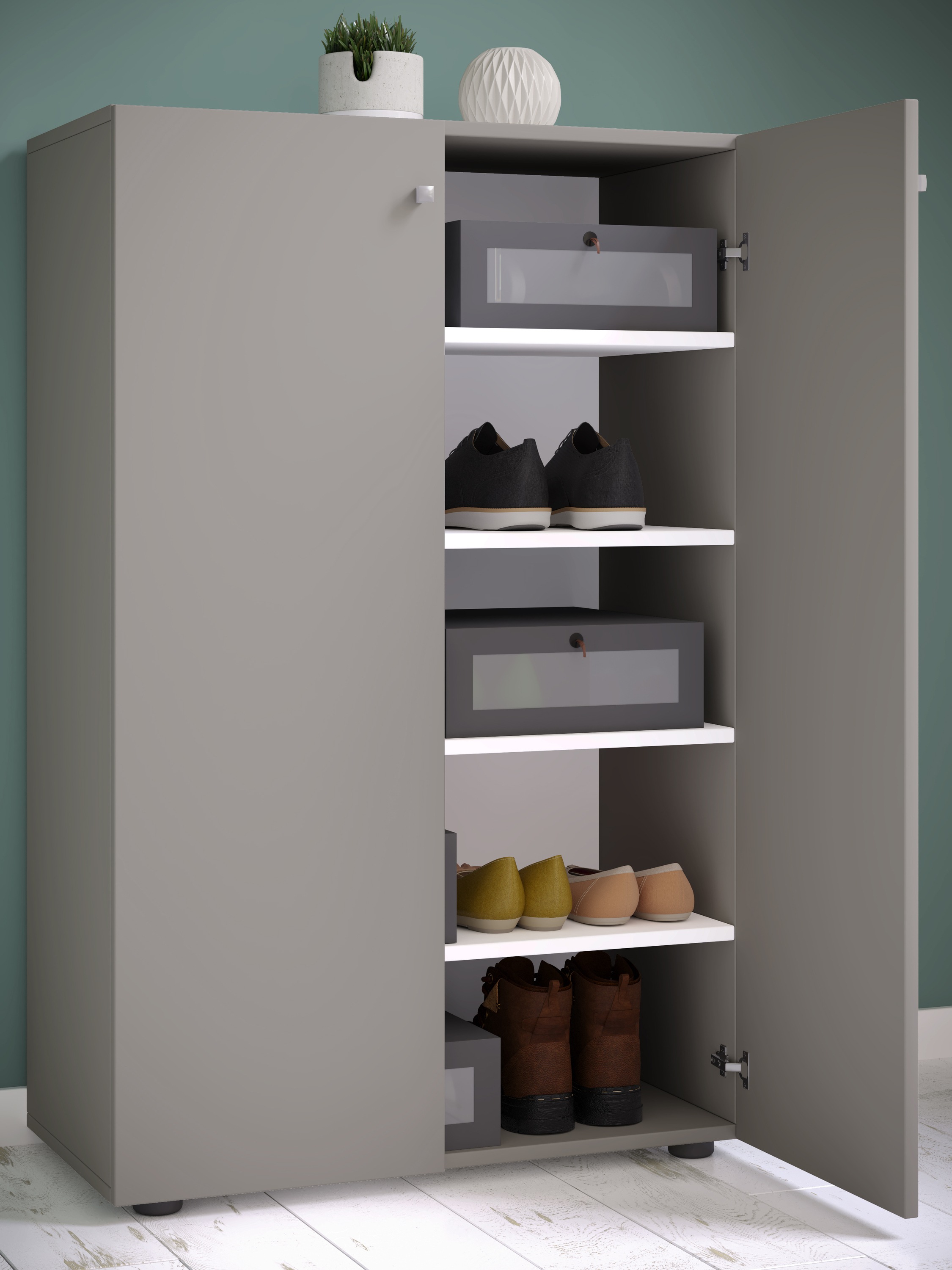 VCM Schuhschrank »VCM Holz-Schuhschrank | Maße: H. 110 x B. 70 x T. 39 cm | Allzweckschrank | 5 Fächer | 2 Drehtüren¿ Lona«, (1 St.)