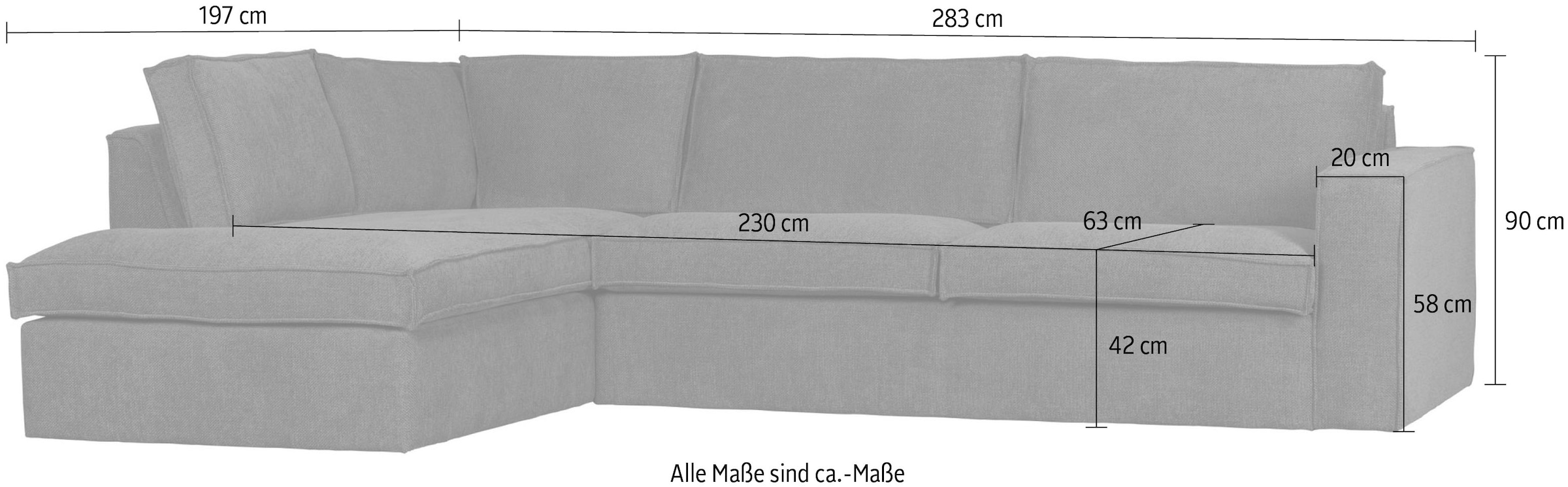WOOOD Ecksofa »Freddie«, frei im Raum stellbar, aus grobem Melange-Gewebe, Breite 283 cm