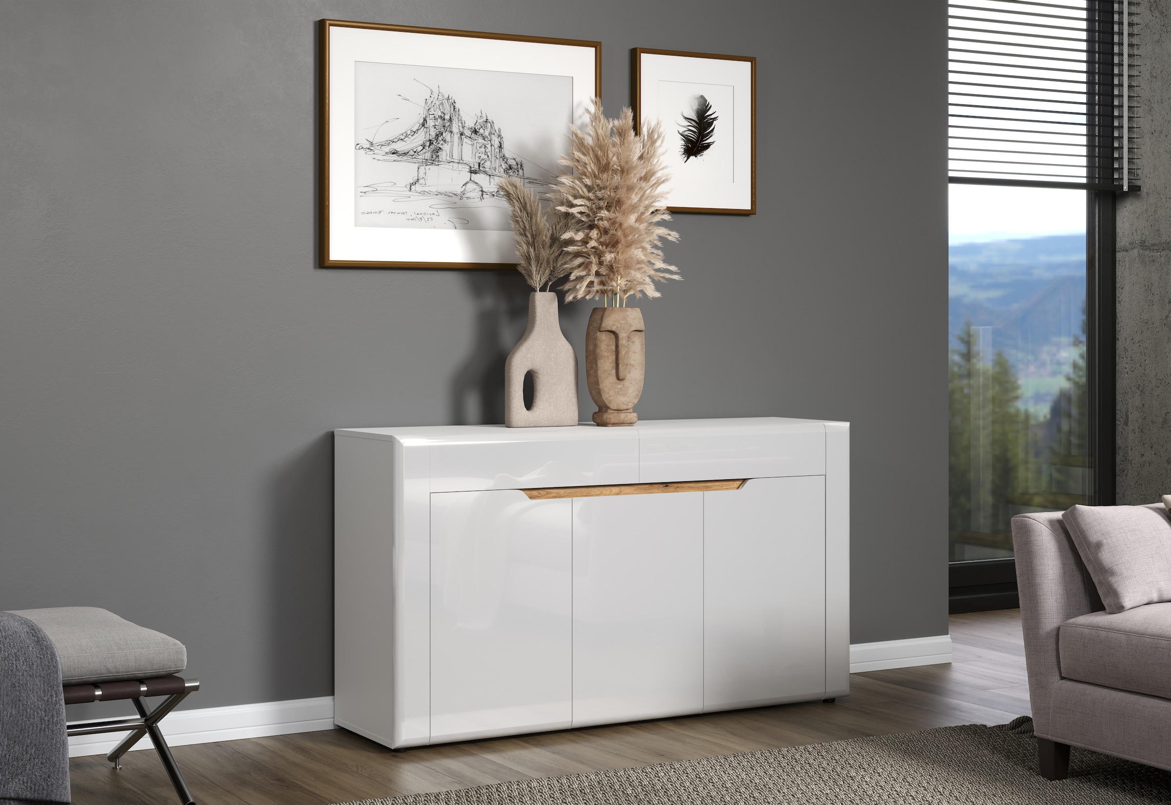 INOSIGN Sideboard »Graz«, (Packung, 1 St.), Maße aufgebaut (B/T/H in cm): 150/39/84 - Hochglanz Front