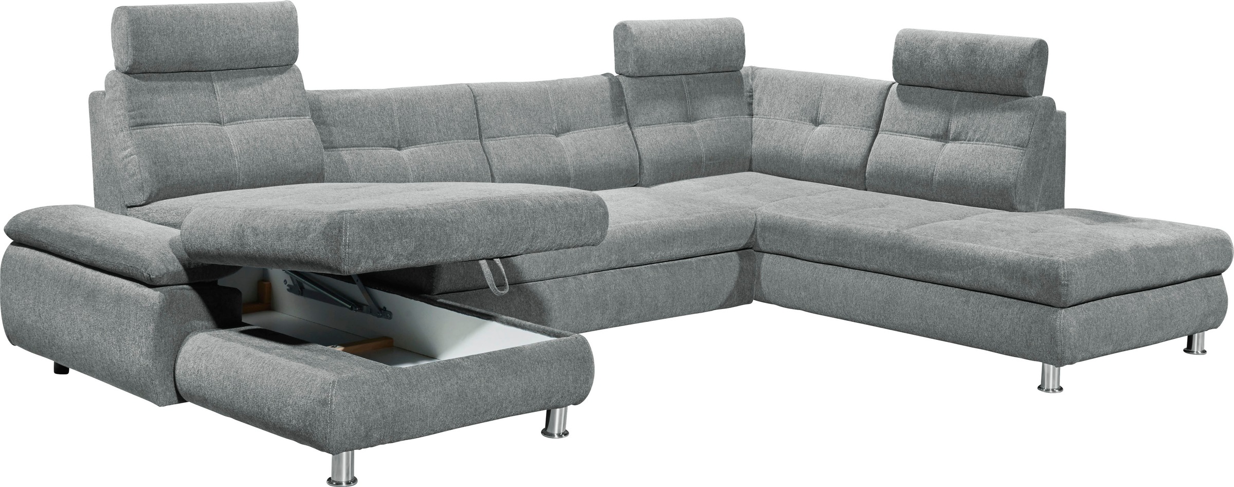ED EXCITING DESIGN Wohnlandschaft »Alba U-Form«, mit Bettfunktion, Bettkasten, Armteilverstellung & Kopfstützen
