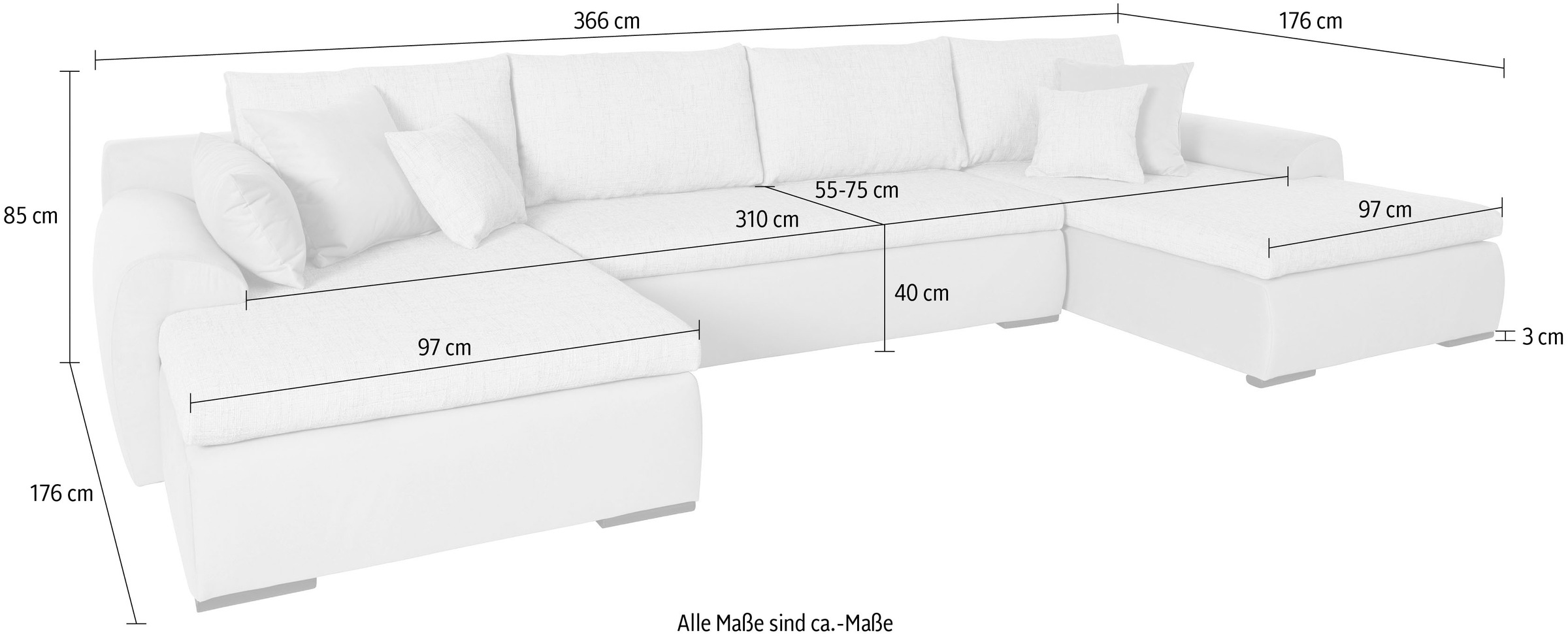 Home affaire Wohnlandschaft Win, wahlweise mit Bettfunktion und Bettkasten, Recamiere links oder rechts montierbar