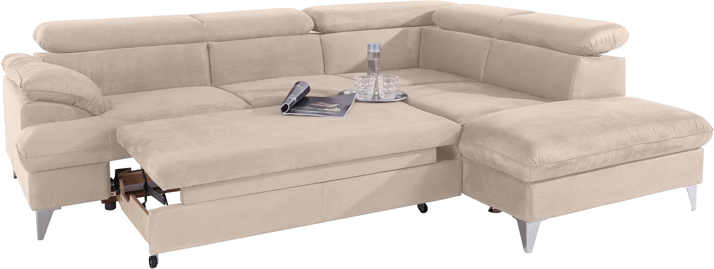 COTTA Ecksofa »Caluso L-Form«, mit Kopfteilverstellung, wahlweise mit Bettfunktion & Bettkasten