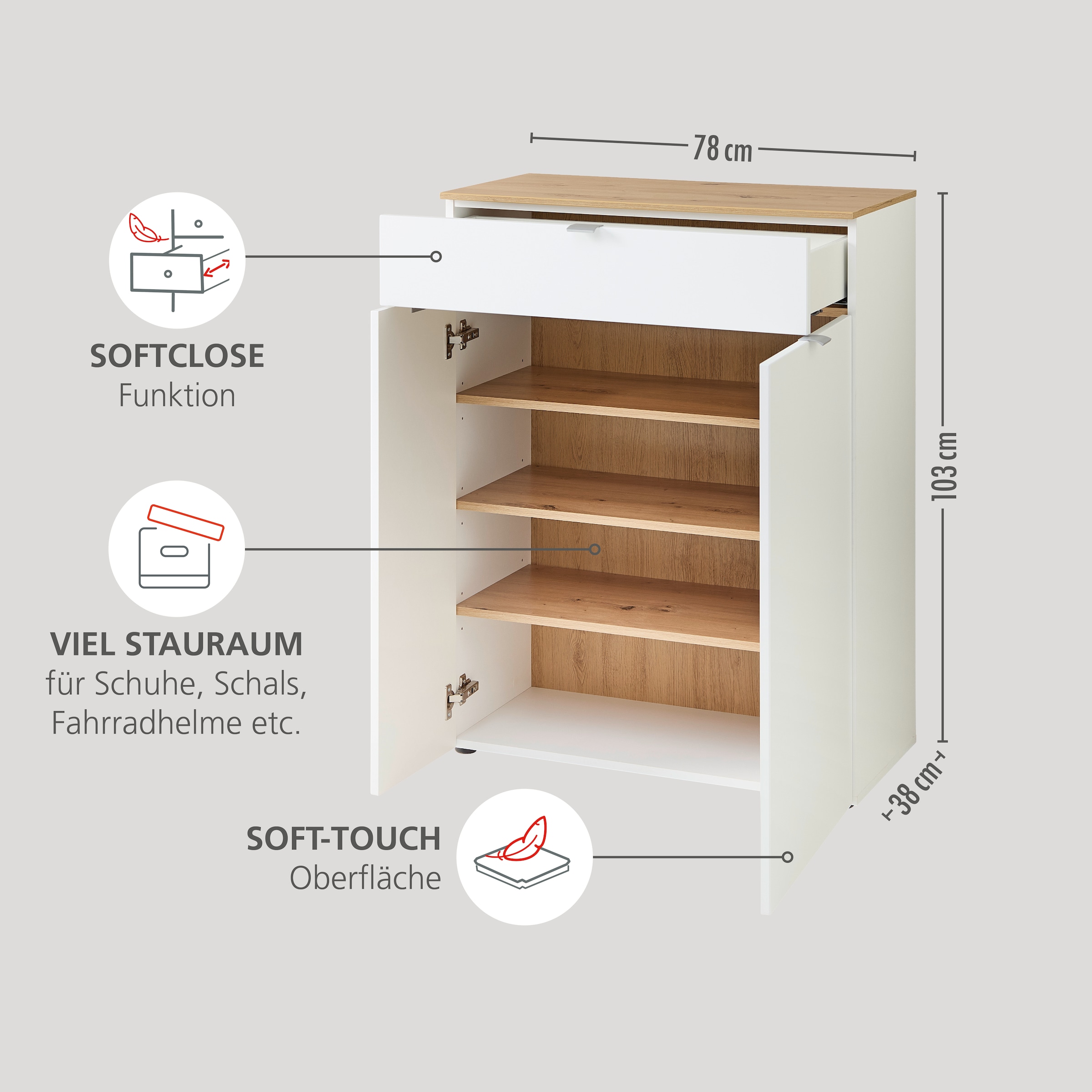 Innostyle Garderoben-Set »Bari Garderobenprogarmm, BxHxT 264x202x38 cm«, (Set, 5 St.), Besteht aus 5 Typen