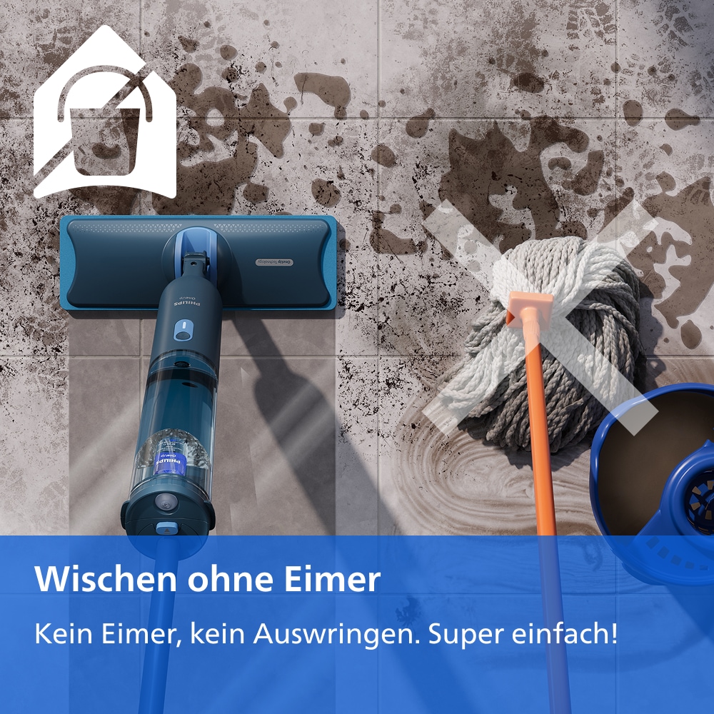 Philips Akku-Wischmopp »OneUp elektrischer Wischer 3000 Series XV3101/11« 50 min Akku-Laufzeit, inkl. 2 Pads und 40 ml Reiniger