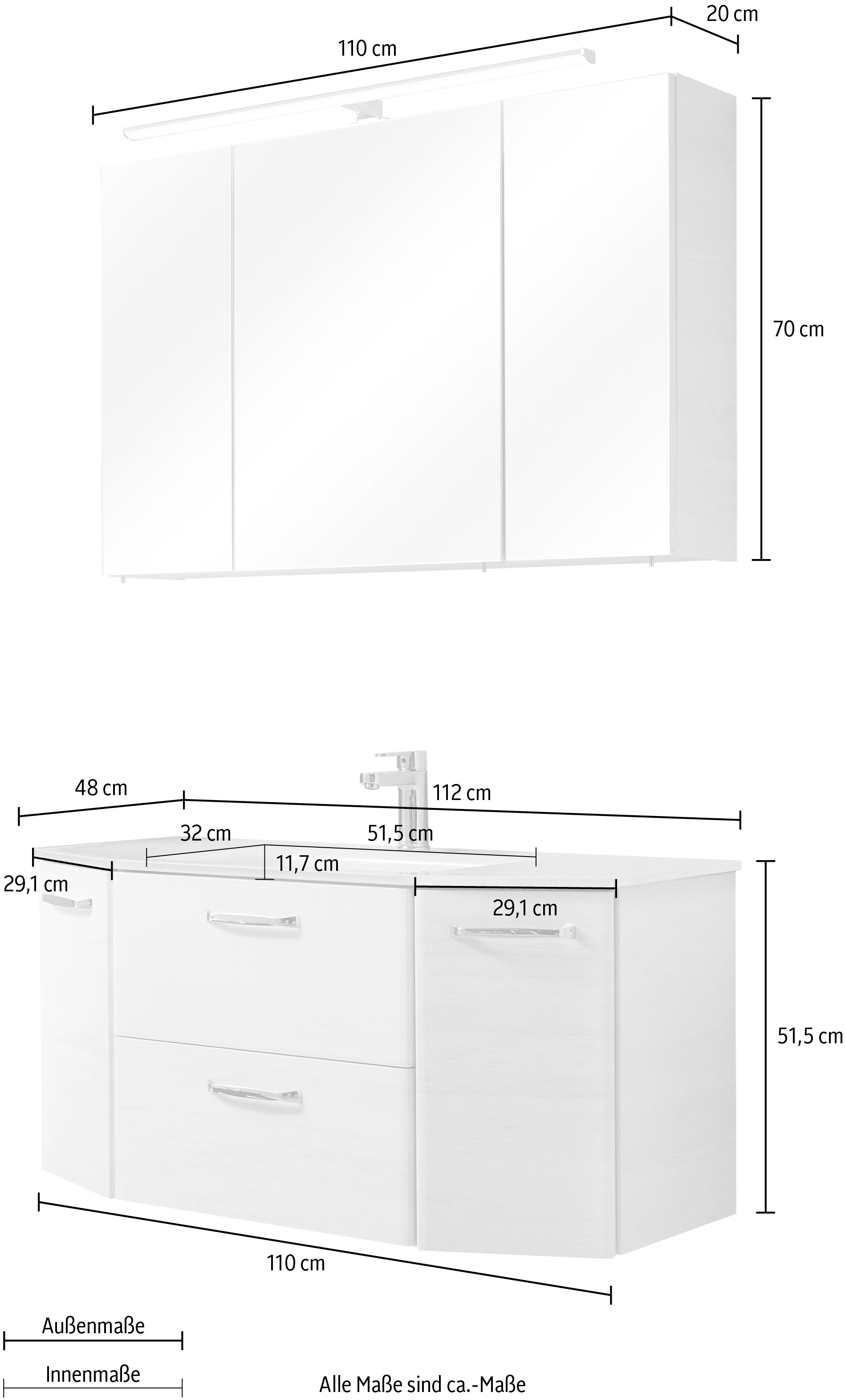 PELIPAL Badmöbel-Set »Quickset 936«, (Set, 2 St.), Spiegelschrank inkl.  LED-Beleuchtung, Waschtisch-Kombination online kaufen | mit 3 Jahren XXL  Garantie