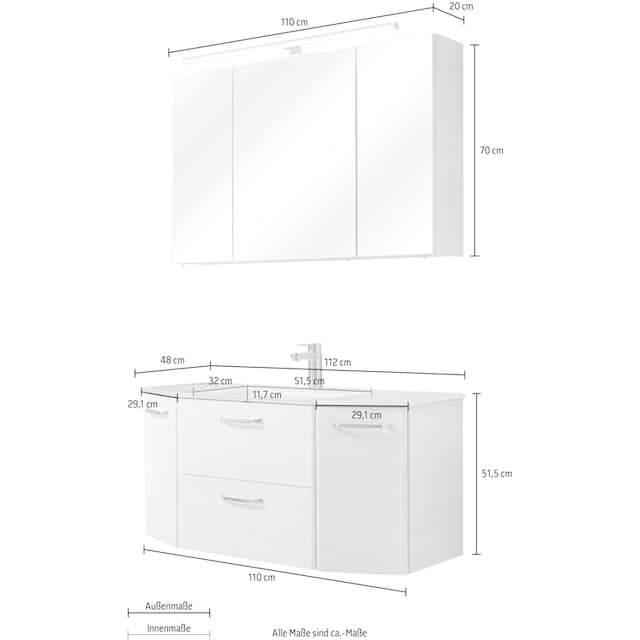 PELIPAL Badmöbel-Set »Quickset 936«, (Set, 2 St.), Spiegelschrank inkl.  LED-Beleuchtung, Waschtisch-Kombination online kaufen | mit 3 Jahren XXL  Garantie