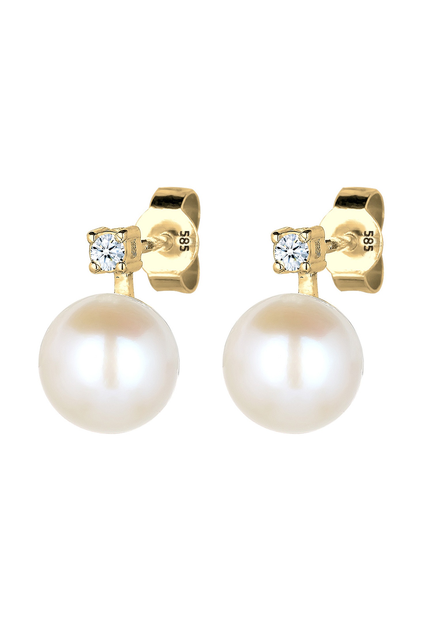 Elli DIAMONDS Paar Ohrstecker »Ohrringe Ohrstecker Süßwasserzuchtperlen Diamant (0.06 ct) 585 Gelbgold«